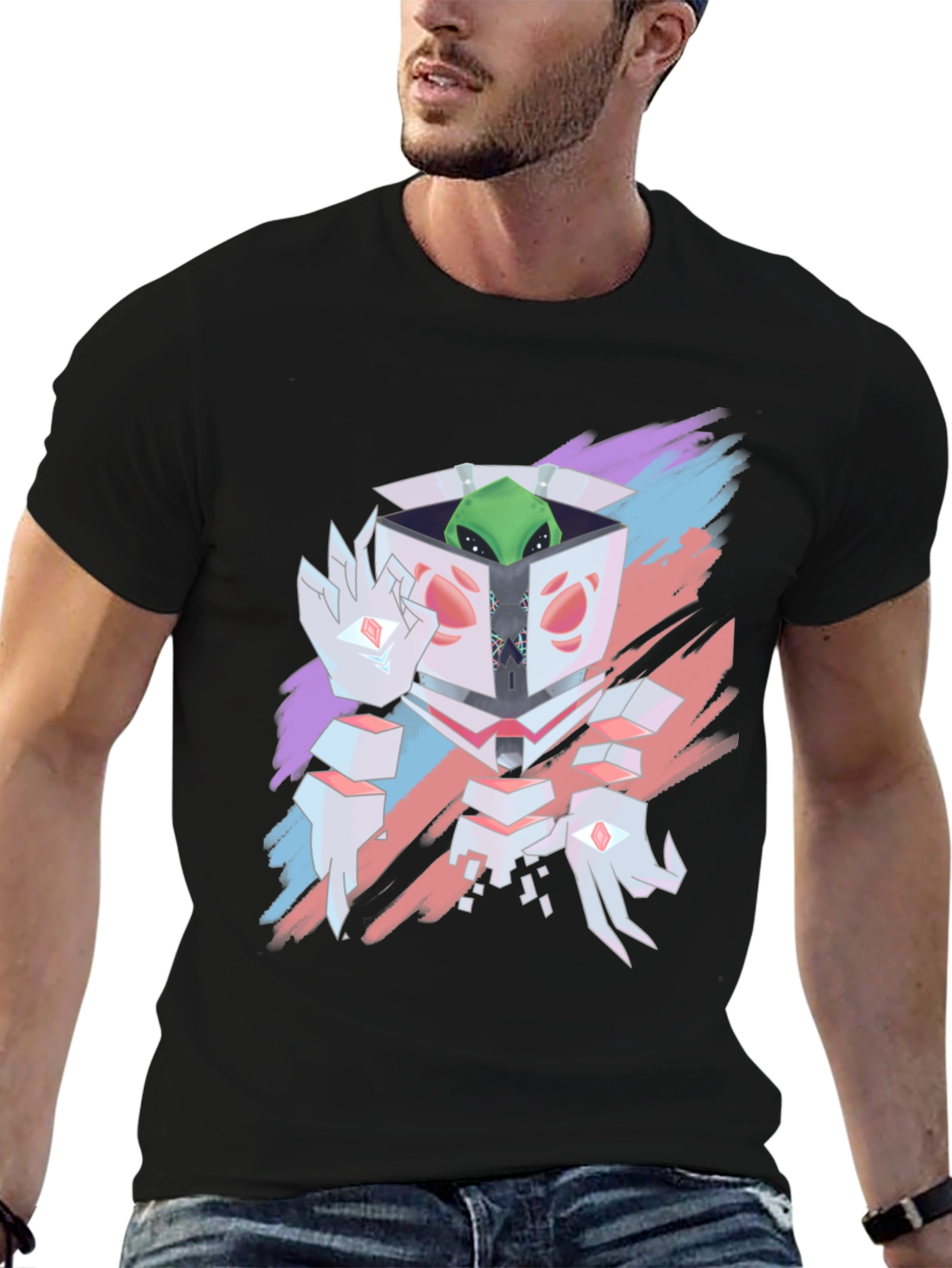 Geometric Alien in a Box Graphic T-Shirt