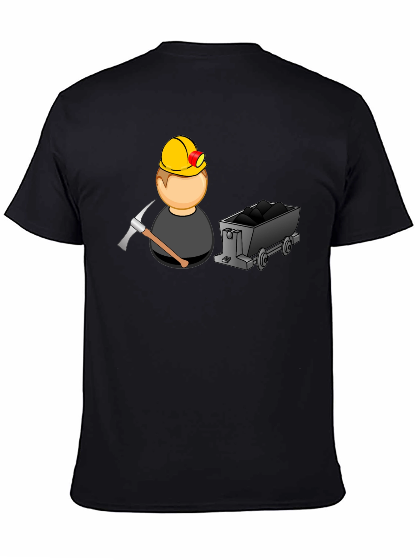 Cartoon Miner Graphic Tee - Black Cotton T-Shirt
