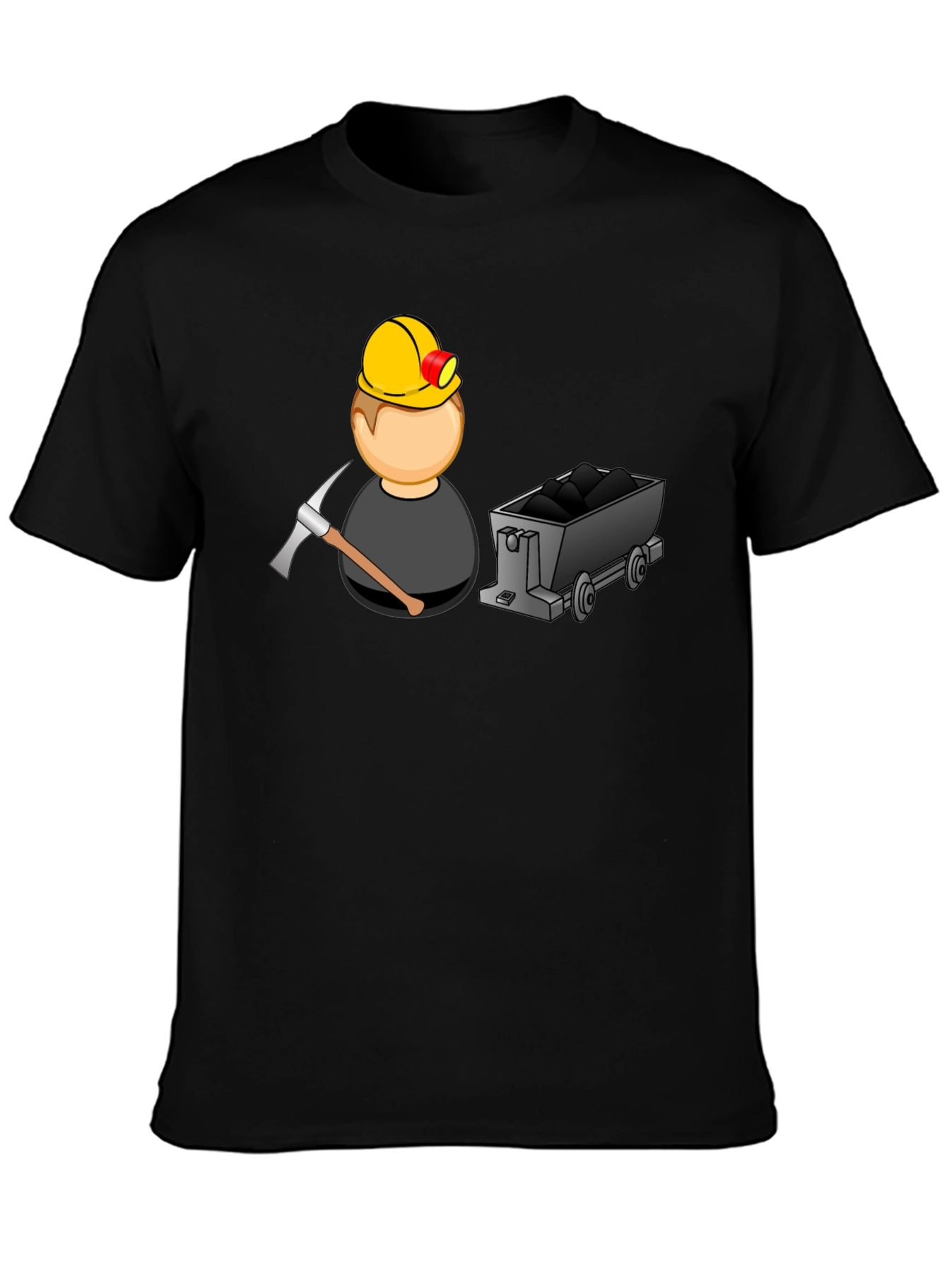 Cartoon Miner Graphic Tee - Black Cotton T-Shirt