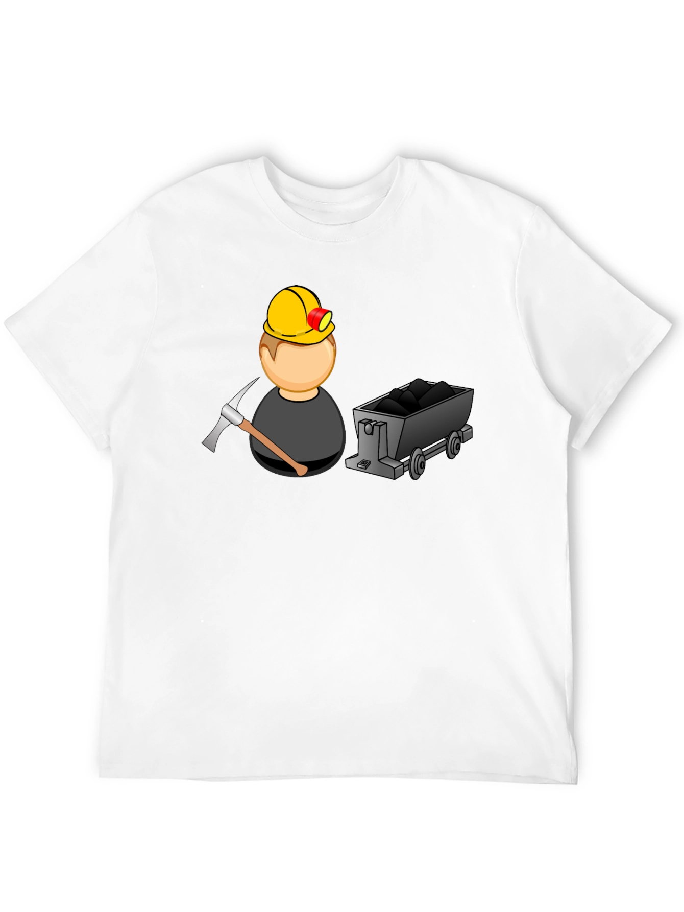 Cartoon Miner Graphic Tee - Black Cotton T-Shirt