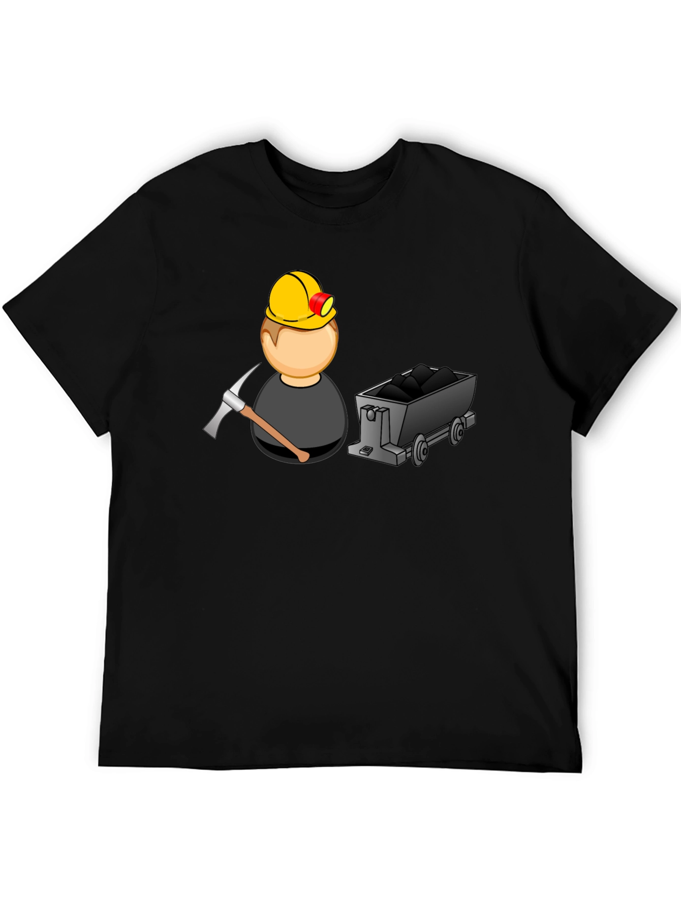 Cartoon Miner Graphic Tee - Black Cotton T-Shirt