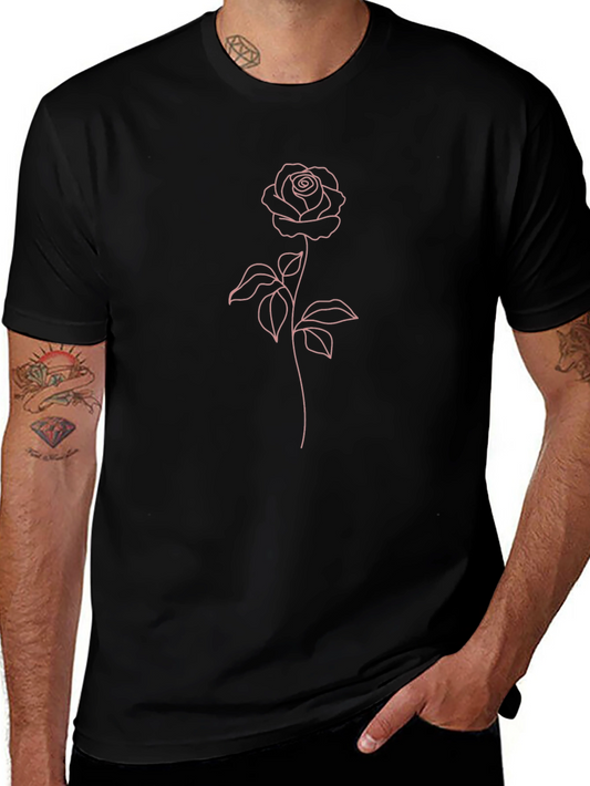 Rose Line Art Tee - Black Casual Shirt