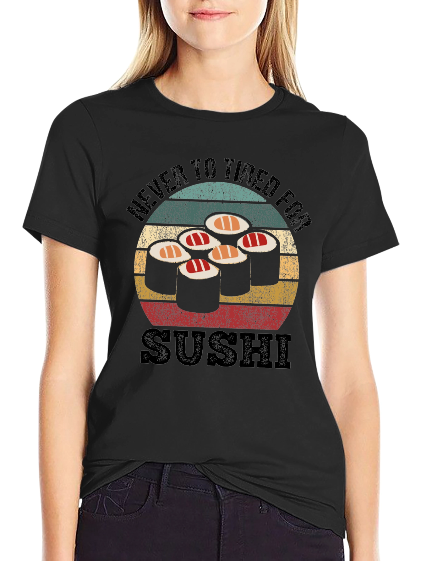 Never Too Tired For Sushi Black T-Shirt