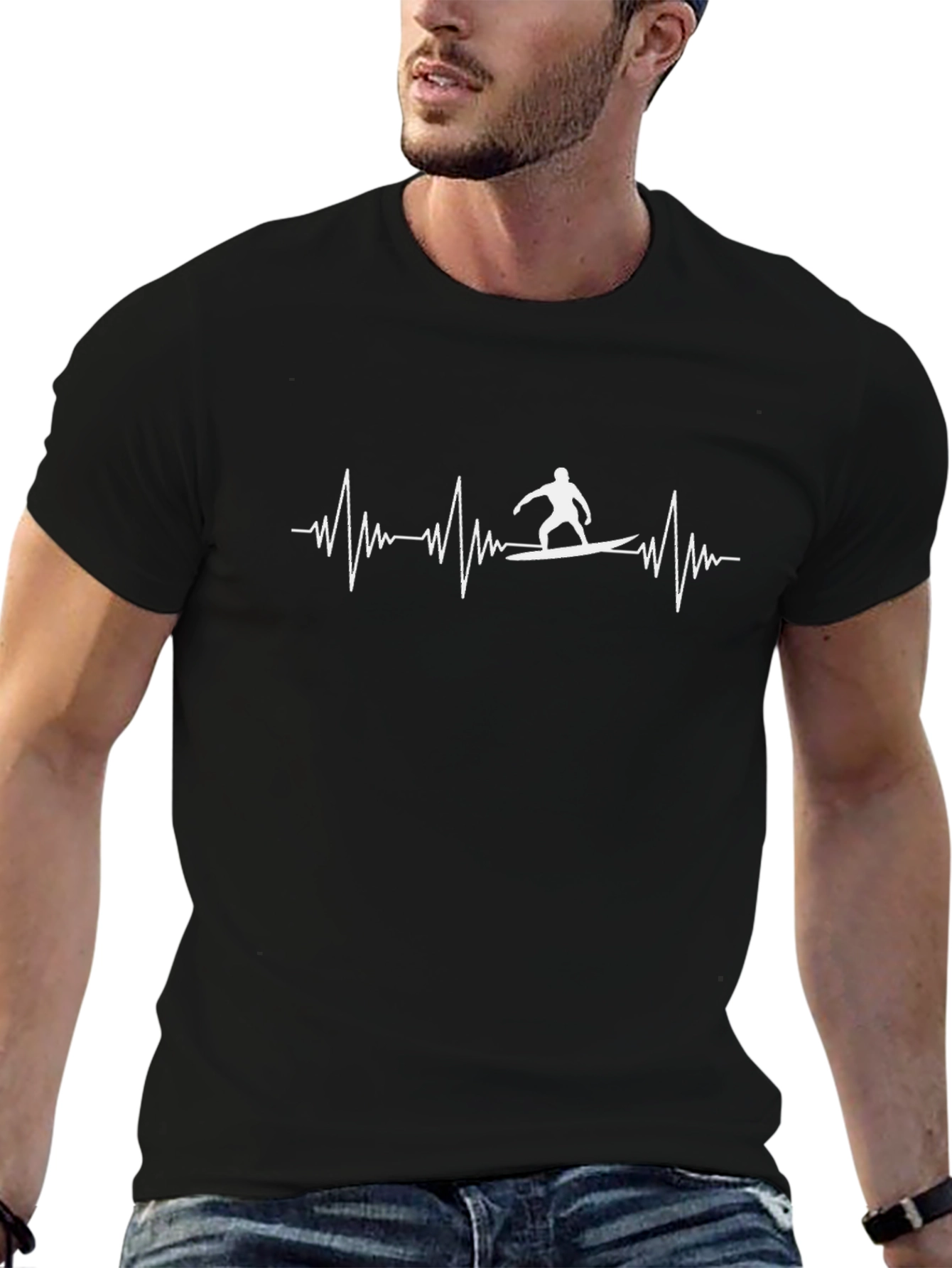 Surfing Heartbeat Black T-Shirt