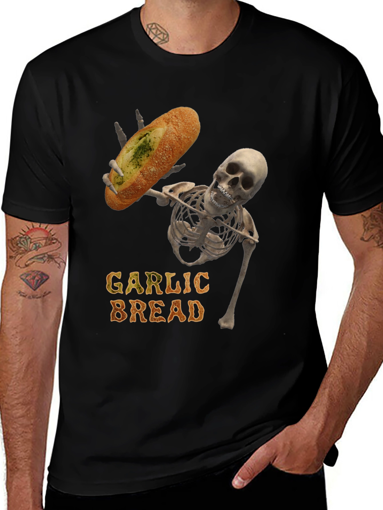 Garlic Bread Skeleton Graphic T-Shirt
