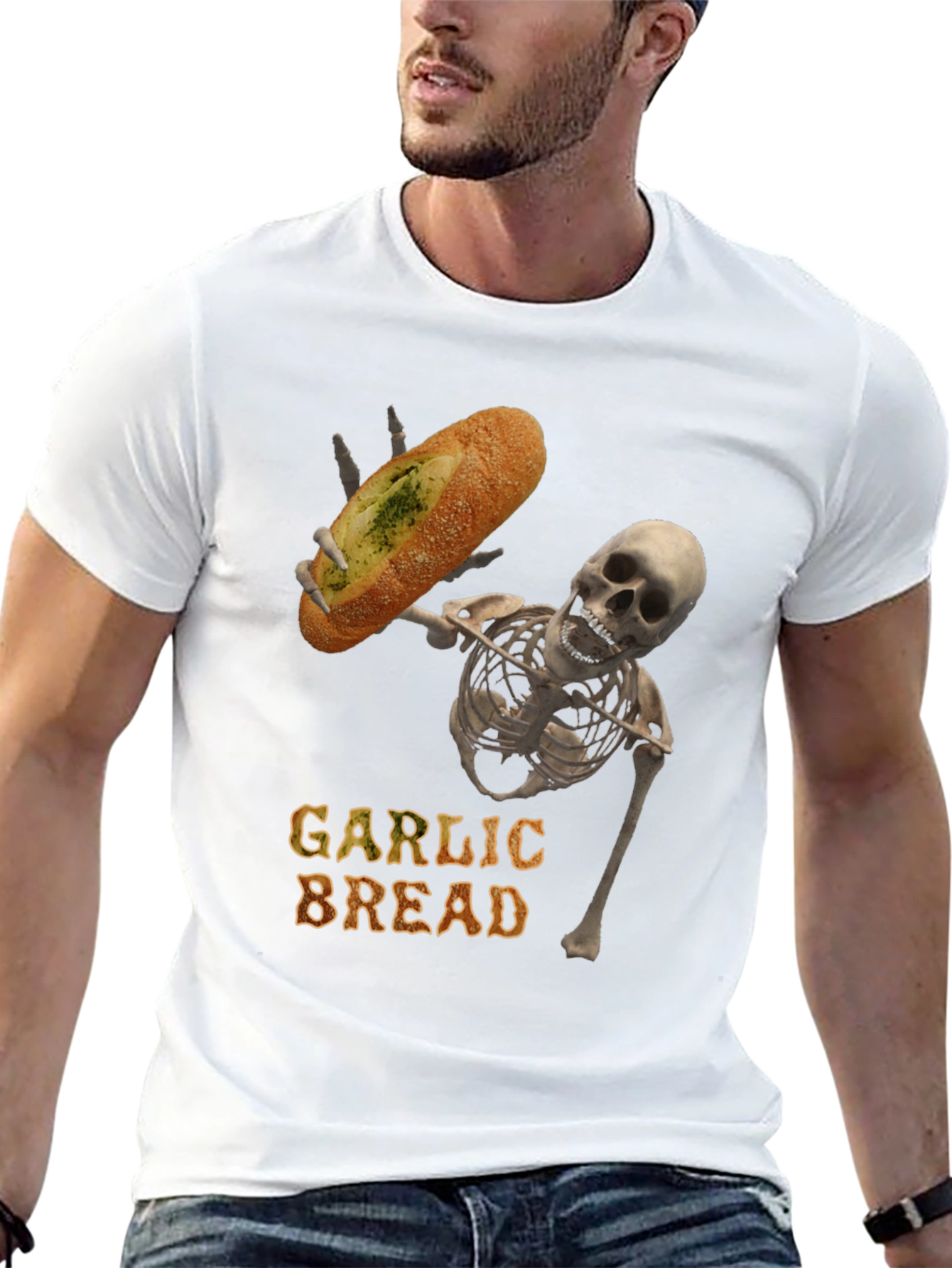 Garlic Bread Skeleton Graphic T-Shirt