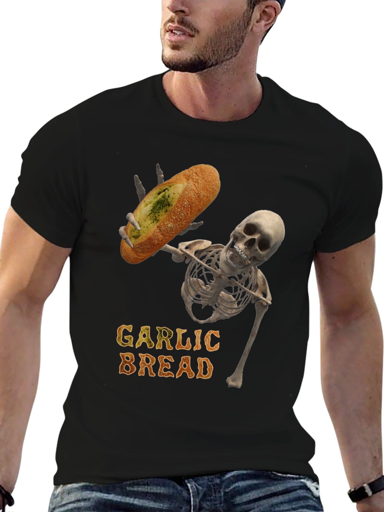 Garlic Bread Skeleton Graphic T-Shirt