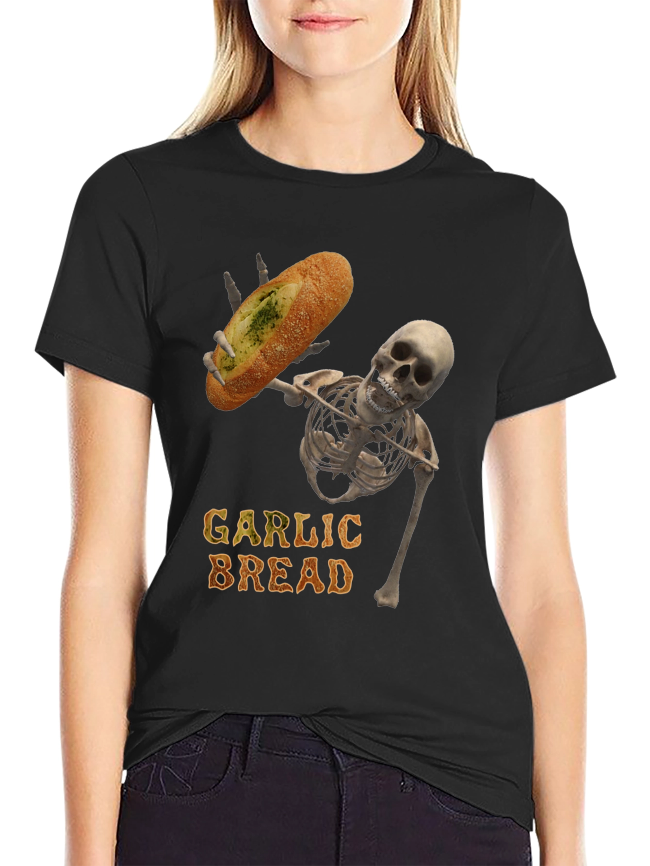Garlic Bread Skeleton Graphic T-Shirt