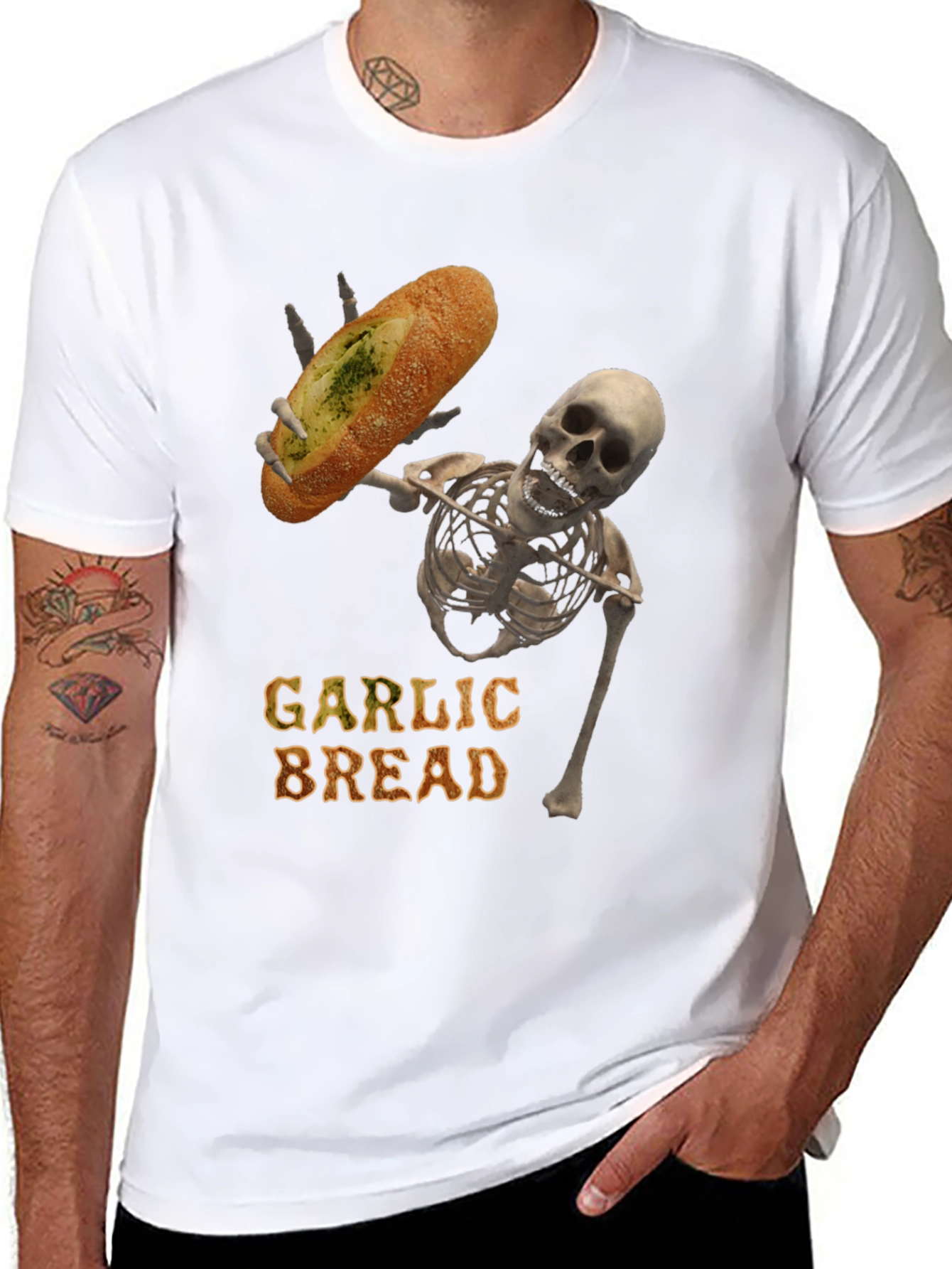 Garlic Bread Skeleton Graphic T-Shirt