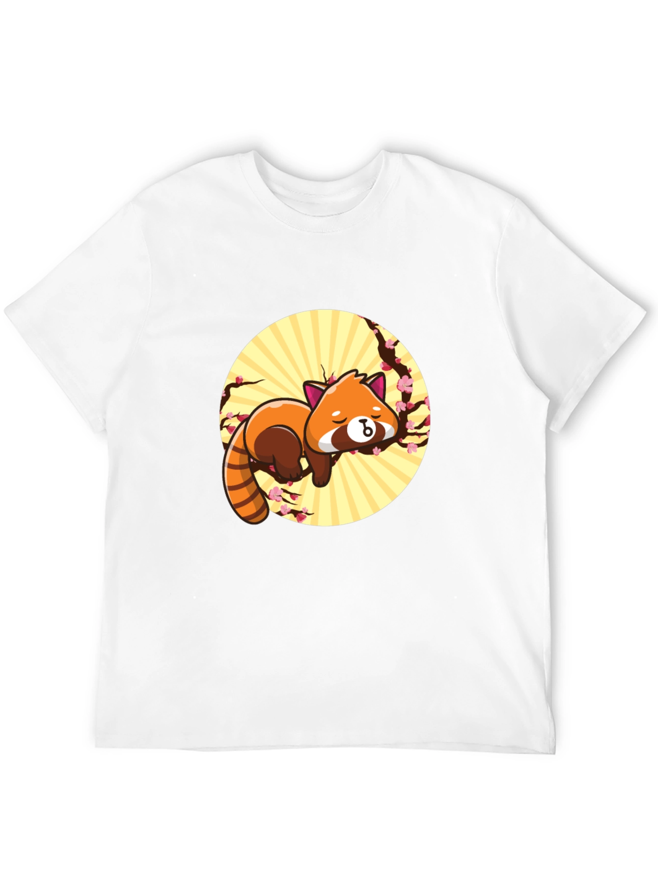 Cute Red Panda Sleeping on Branch - Black T-shirt