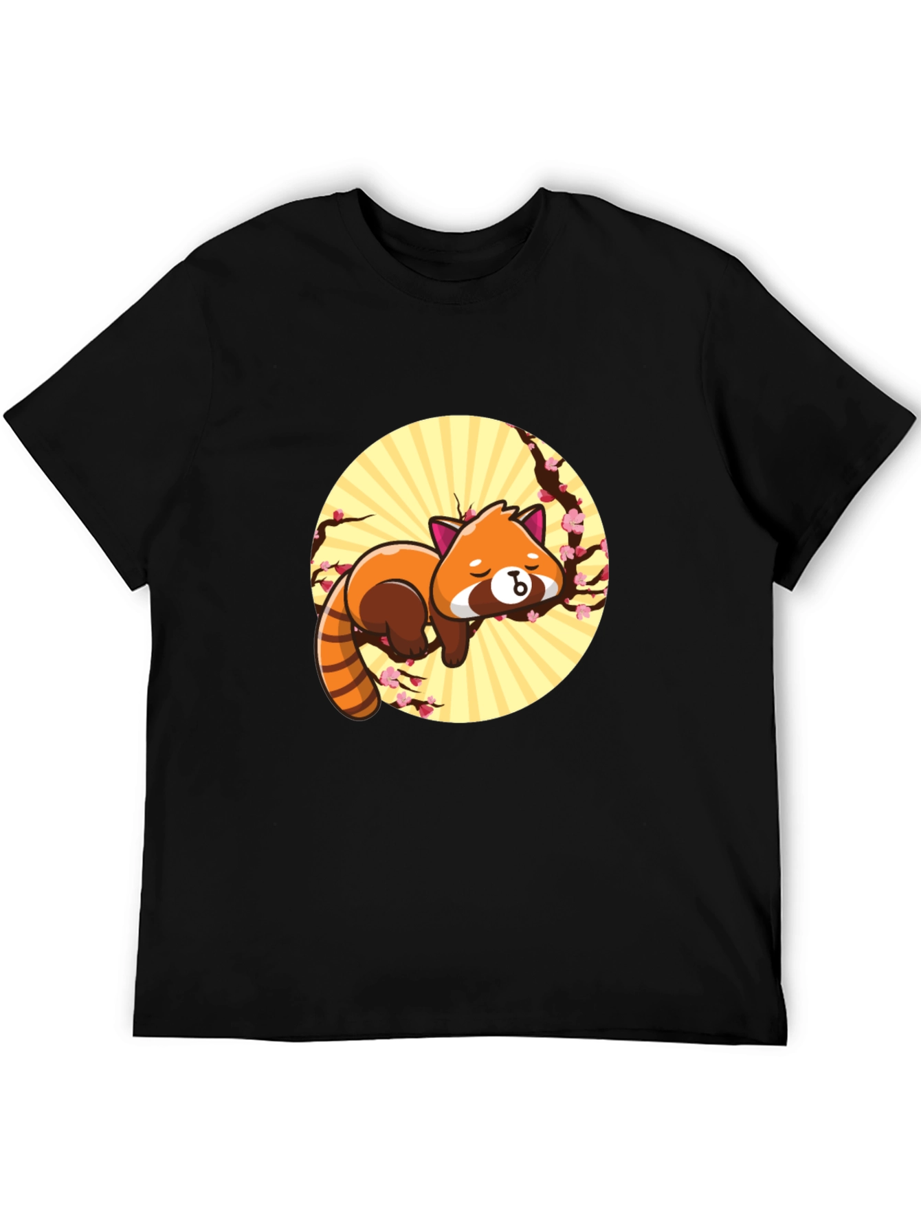 Cute Red Panda Sleeping on Branch - Black T-shirt