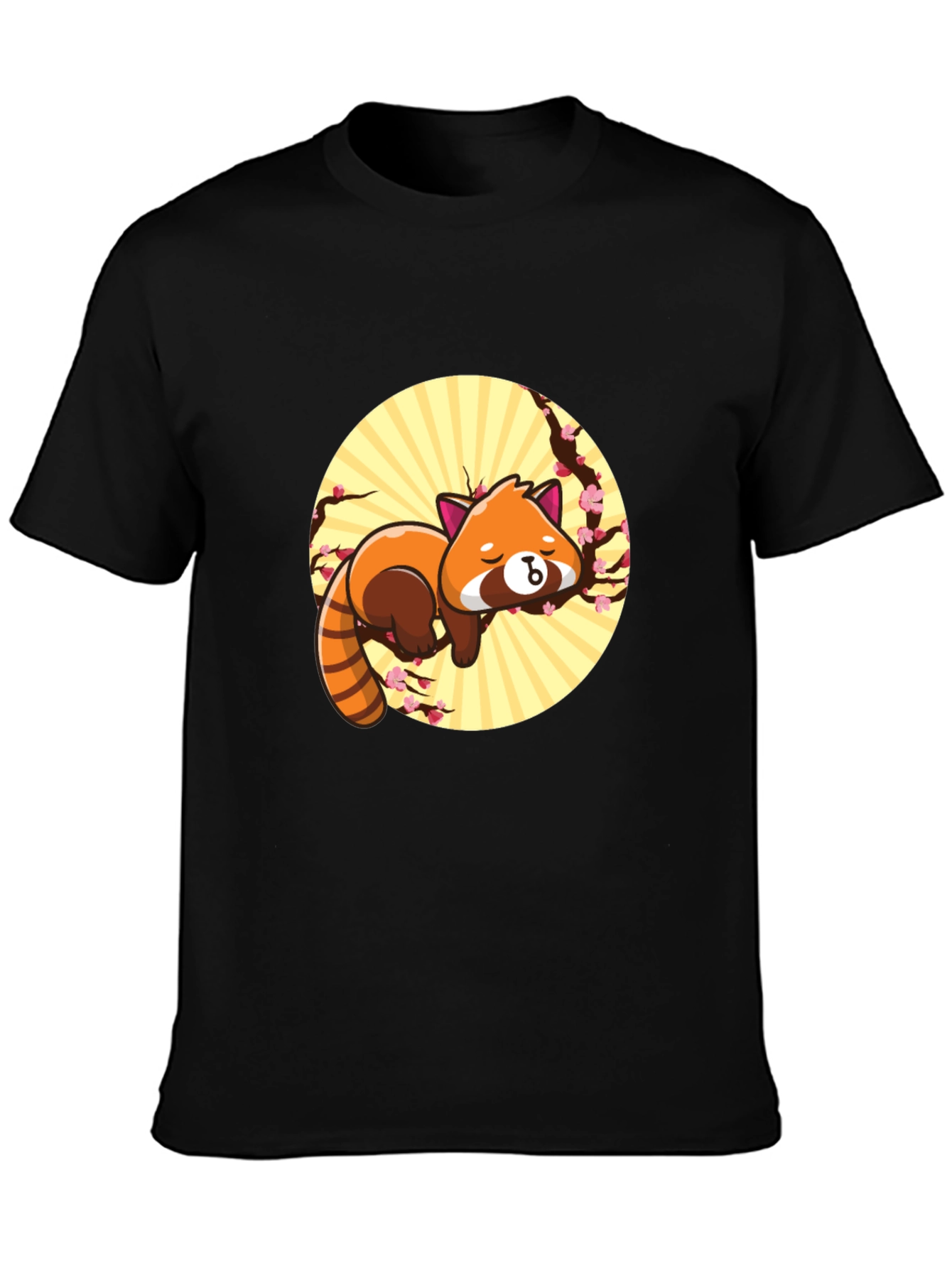 Cute Red Panda Sleeping on Branch - Black T-shirt