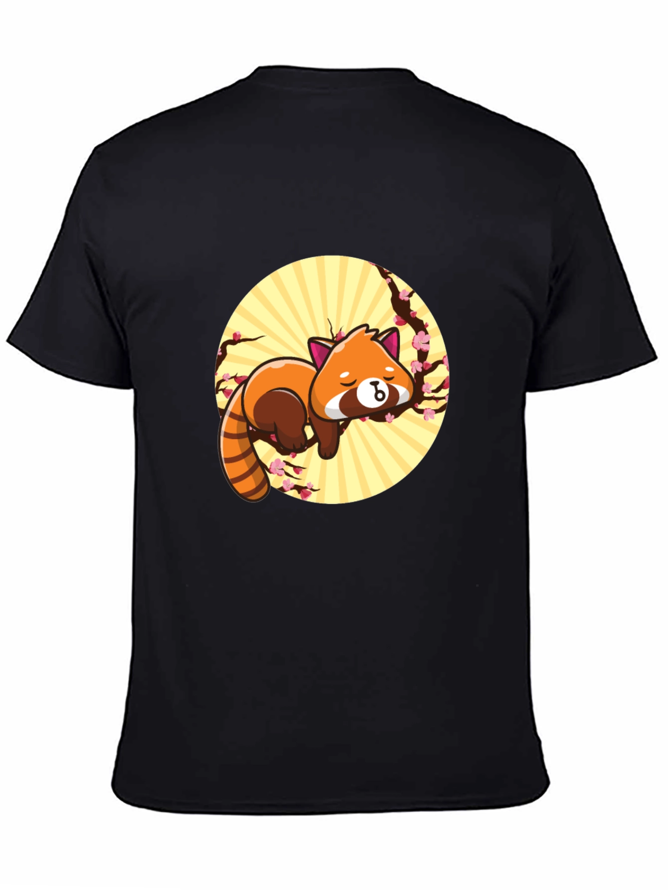 Cute Red Panda Sleeping on Branch - Black T-shirt