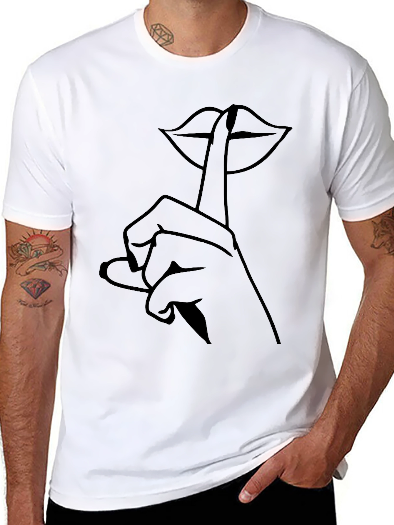 Black Shhh Lips Graphic Tee - Modern Casual Style