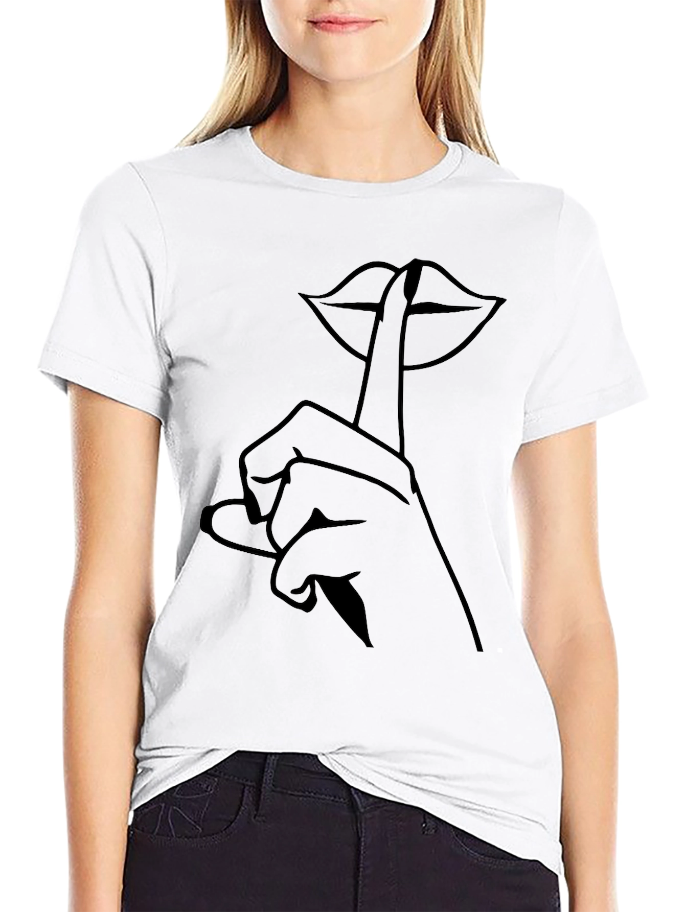 Black Shhh Lips Graphic Tee - Modern Casual Style