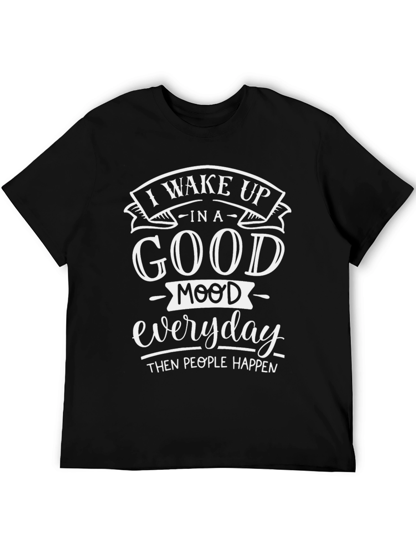 Good Mood Graphic Tee - Black Cotton Casual T-Shirt