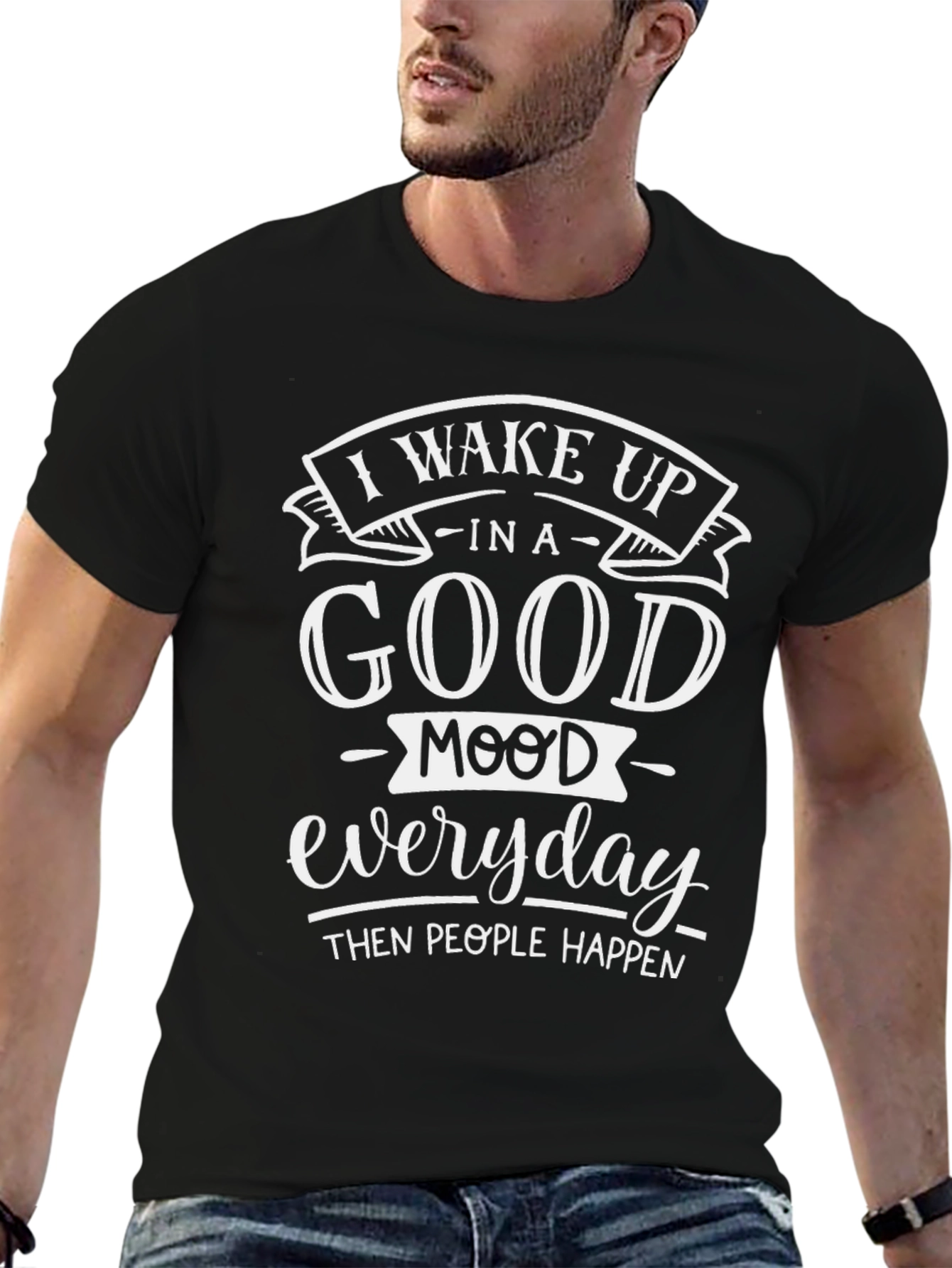 Good Mood Graphic Tee - Black Cotton Casual T-Shirt