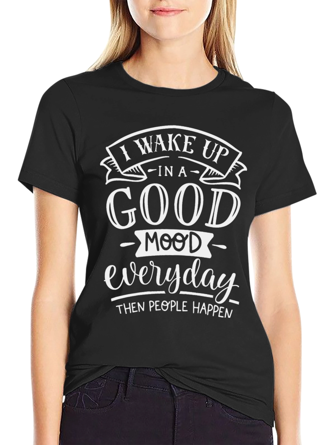 Good Mood Graphic Tee - Black Cotton Casual T-Shirt