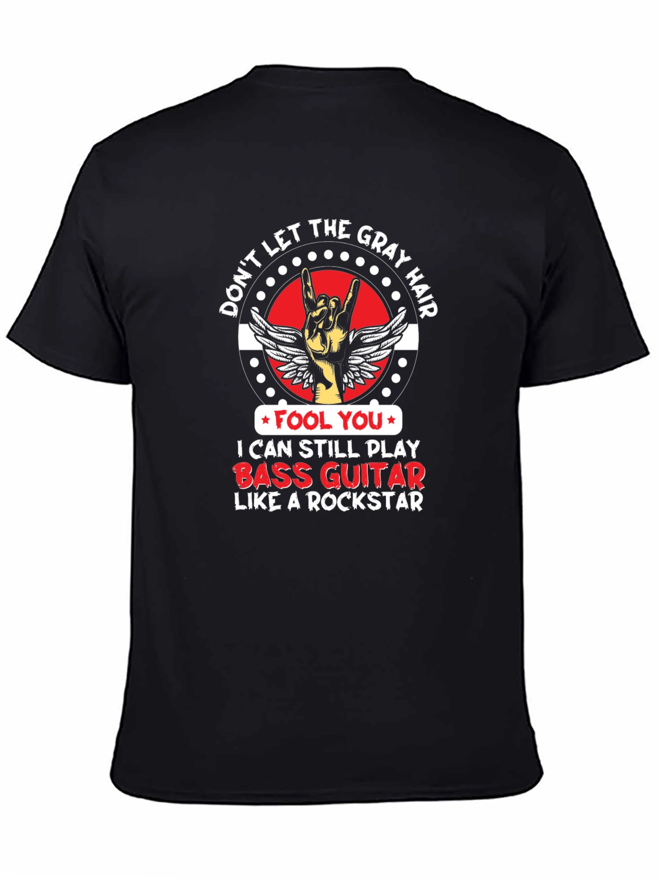 Gray Hair Bass Guitar Rockstar T-Shirt