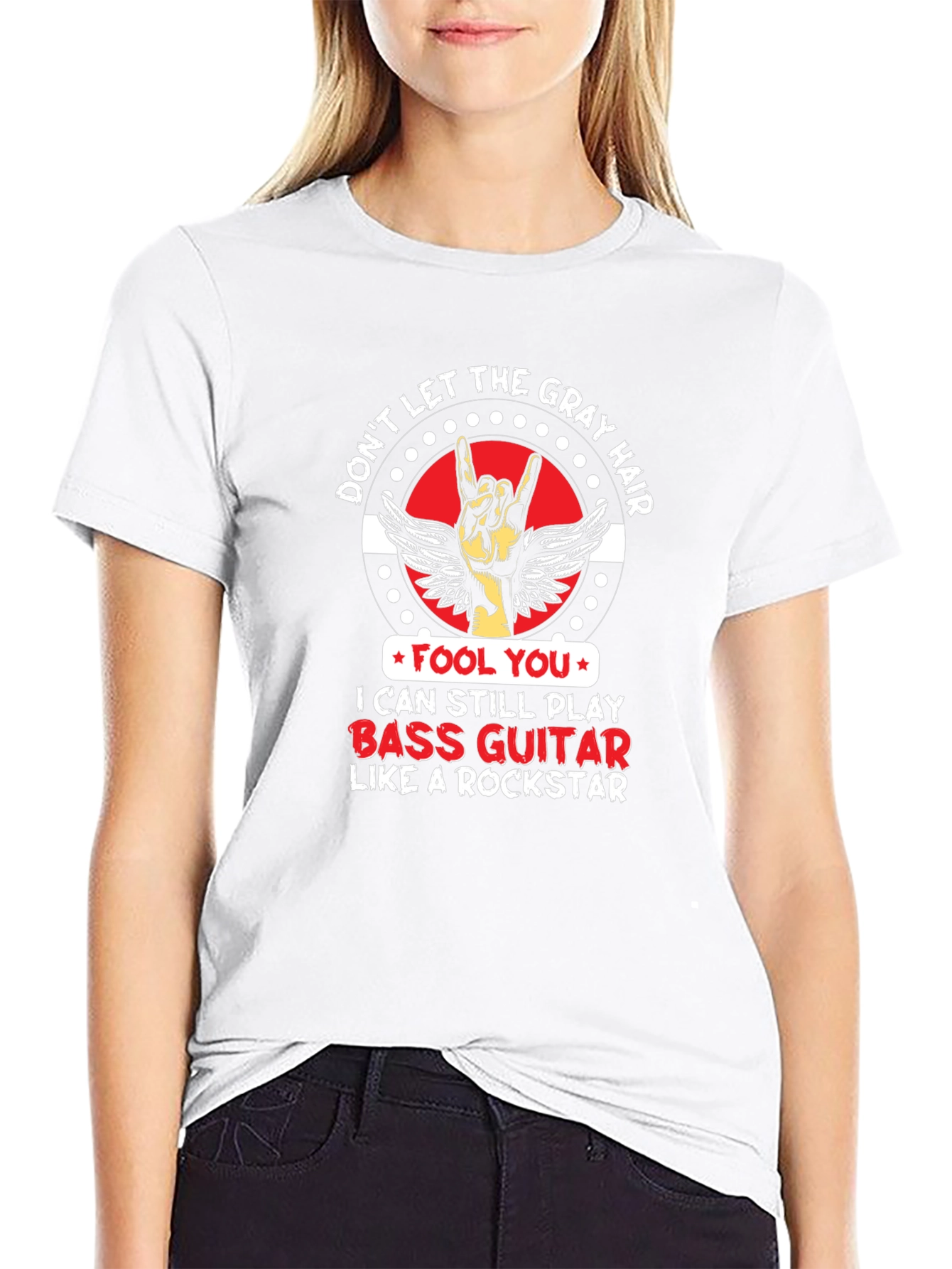 Gray Hair Bass Guitar Rockstar T-Shirt