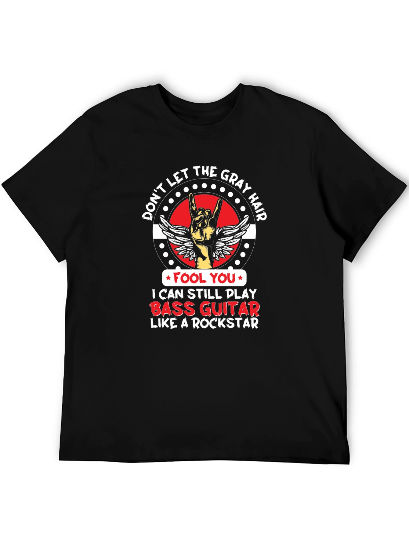Gray Hair Bass Guitar Rockstar T-Shirt