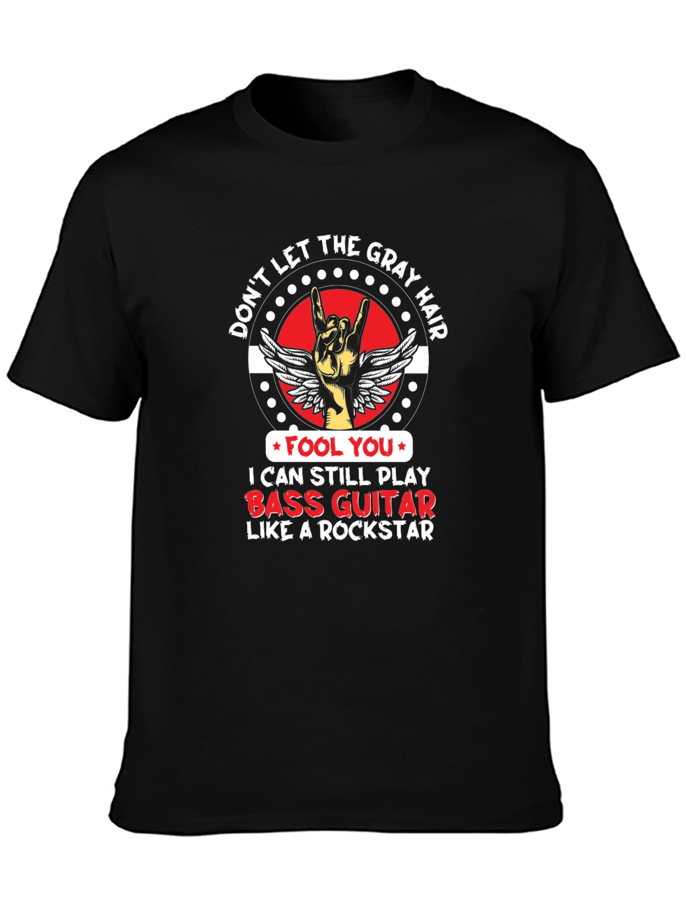 Gray Hair Bass Guitar Rockstar T-Shirt