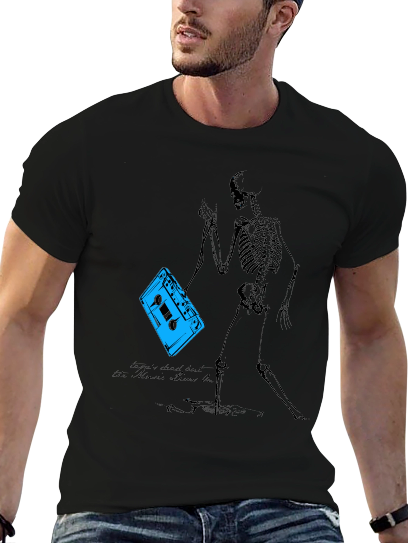 Skeleton Cassette Tape T-Shirt - Music Never Dies