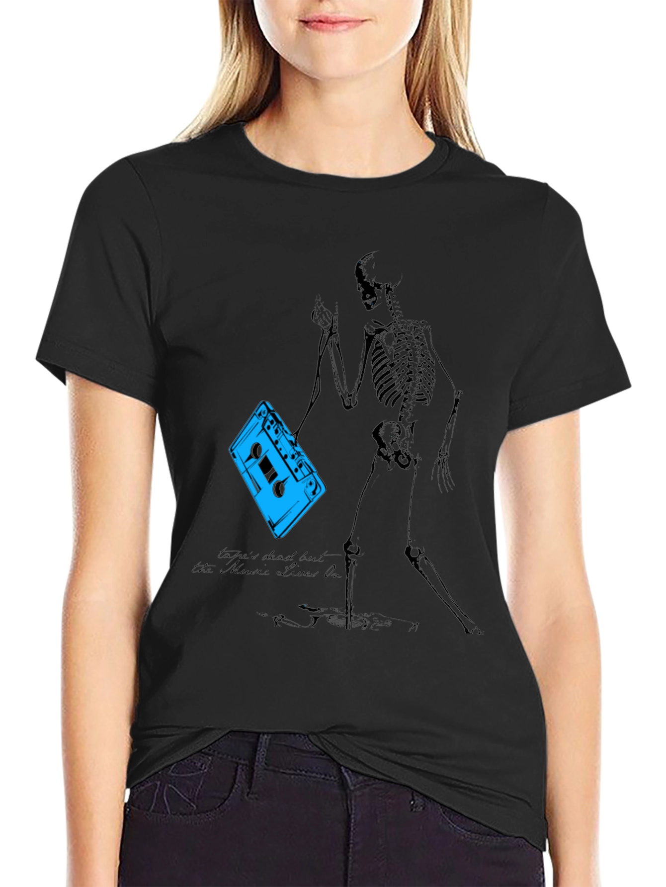Skeleton Cassette Tape T-Shirt - Music Never Dies