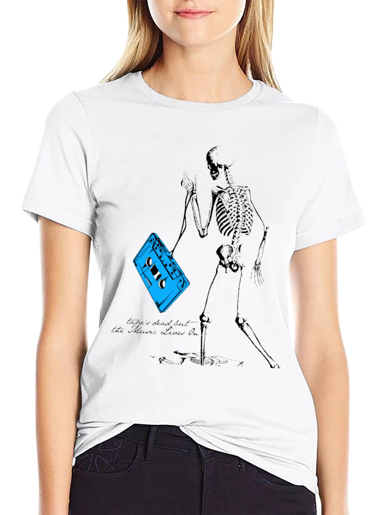 Skeleton Cassette Tape T-Shirt - Music Never Dies
