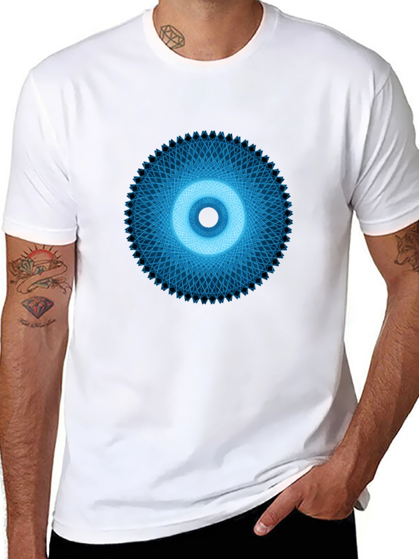 Geometric Eye Graphic Tee - Black Crew Neck