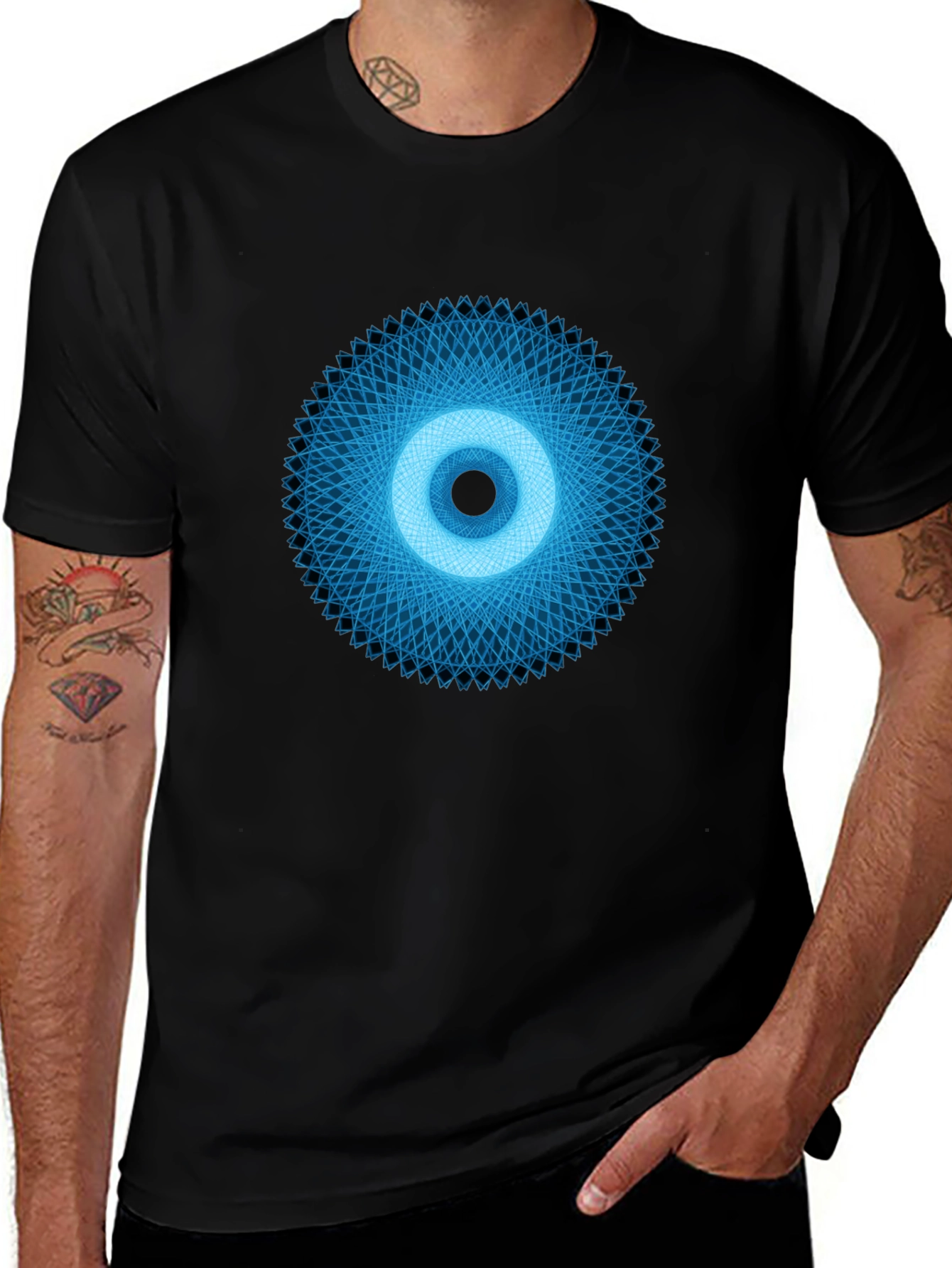 Geometric Eye Graphic Tee - Black Crew Neck
