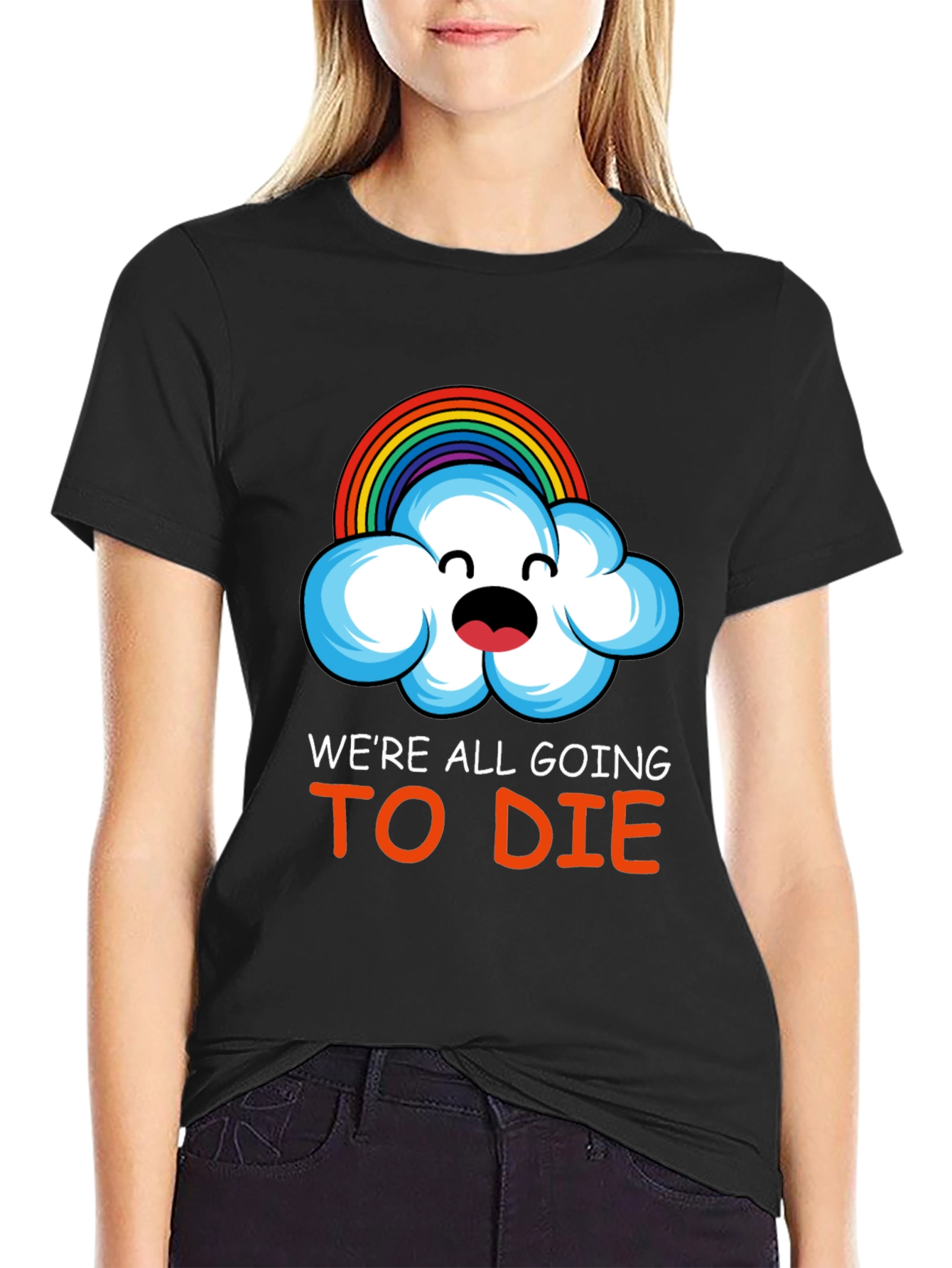 Humorous Rainbow Cloud Graphic T-Shirt