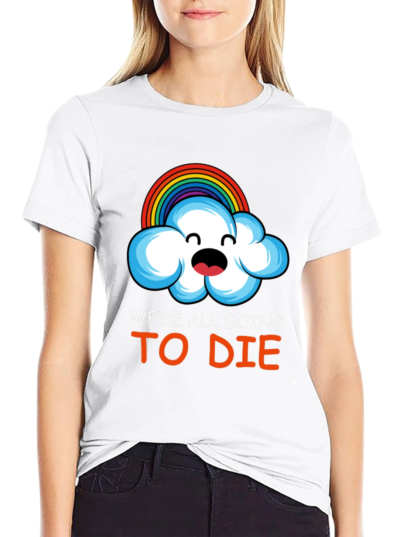 Humorous Rainbow Cloud Graphic T-Shirt