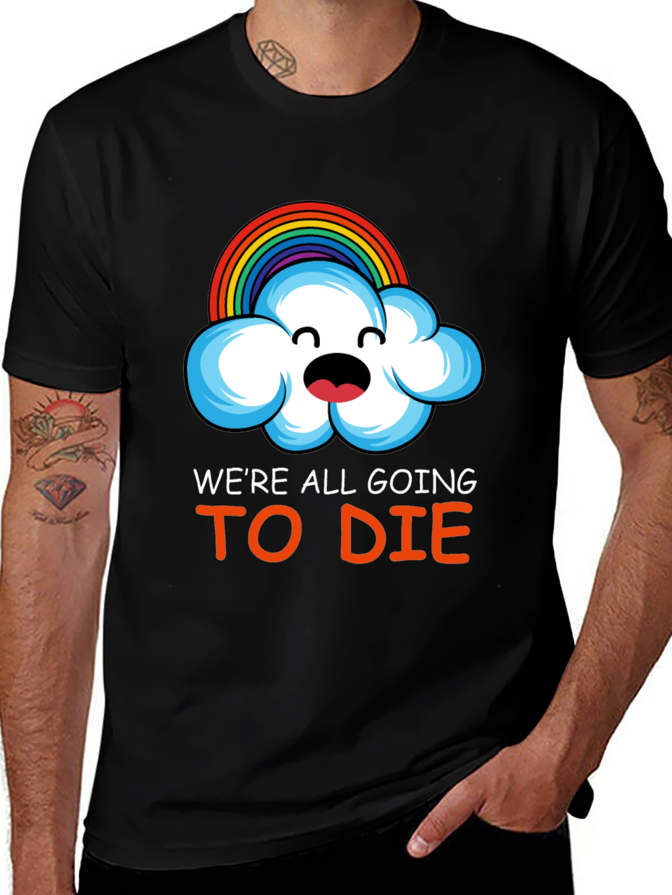 Humorous Rainbow Cloud Graphic T-Shirt