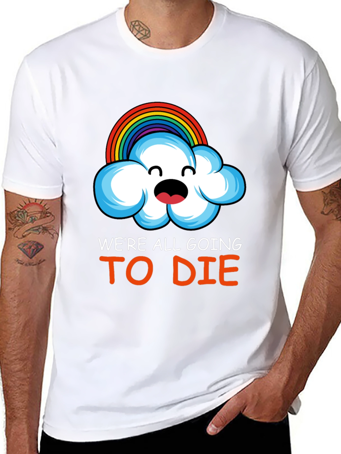Humorous Rainbow Cloud Graphic T-Shirt