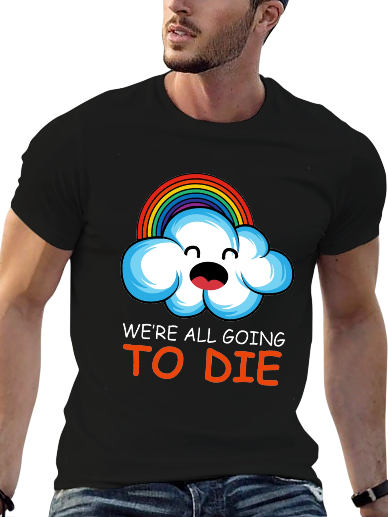 Humorous Rainbow Cloud Graphic T-Shirt