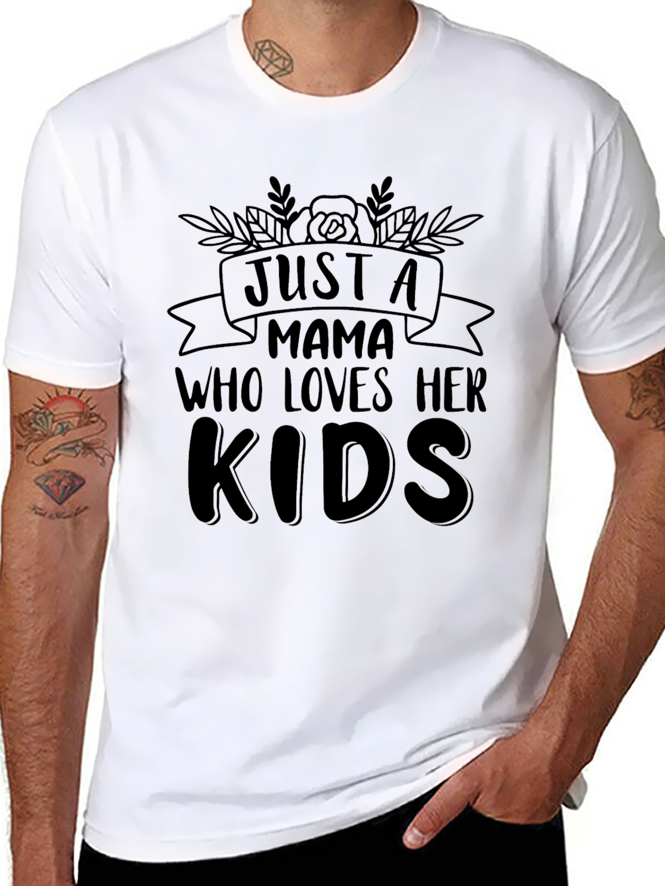 Just A Mama Who Loves Her Kids Black T-Shirt