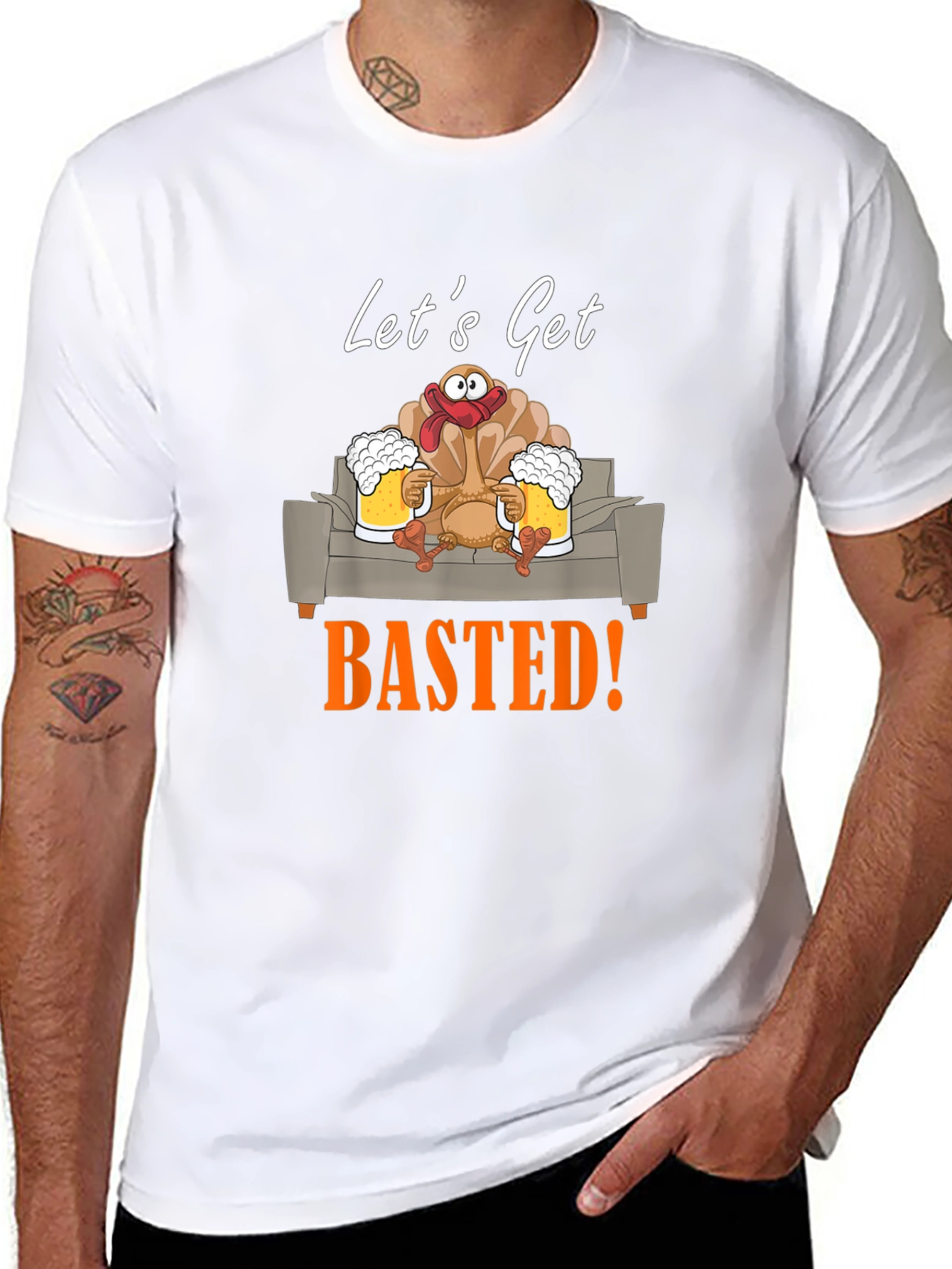 Lets Get Basted Turkey Graphic Tee