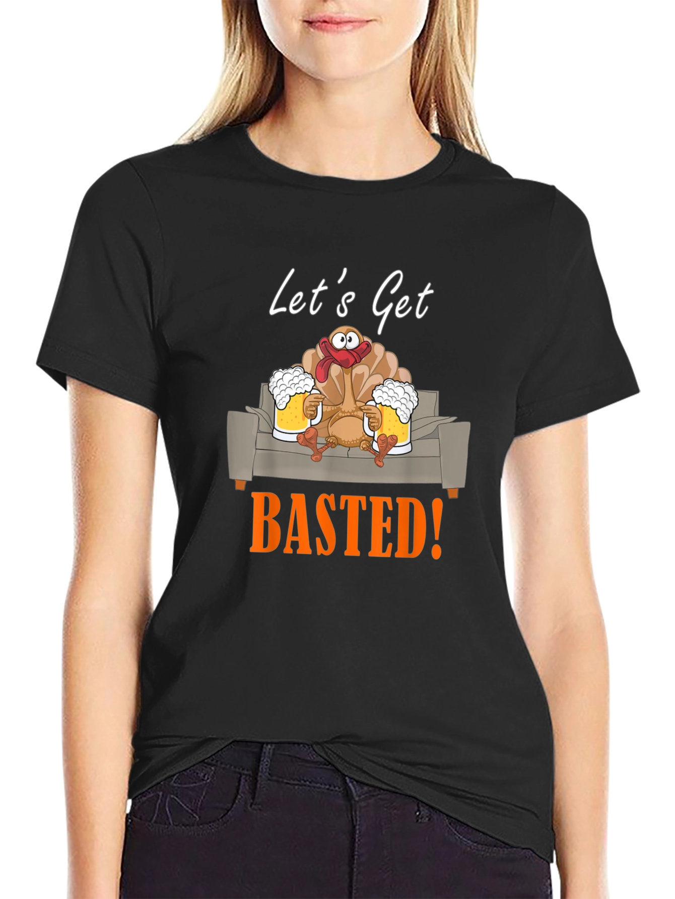 Lets Get Basted Turkey Graphic Tee