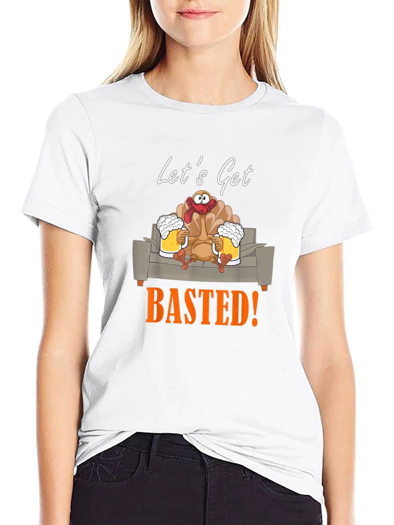 Lets Get Basted Turkey Graphic Tee