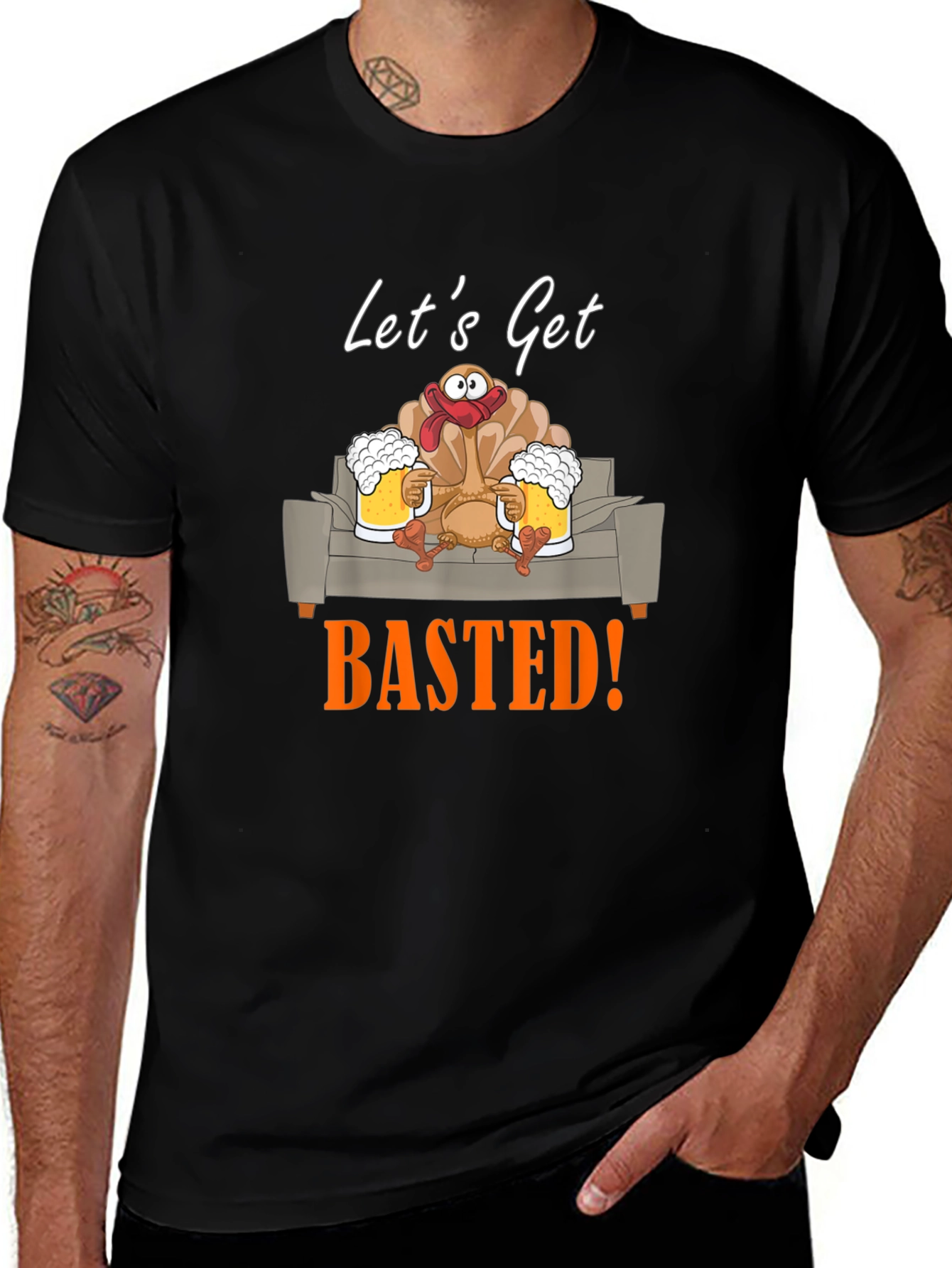 Lets Get Basted Turkey Graphic Tee
