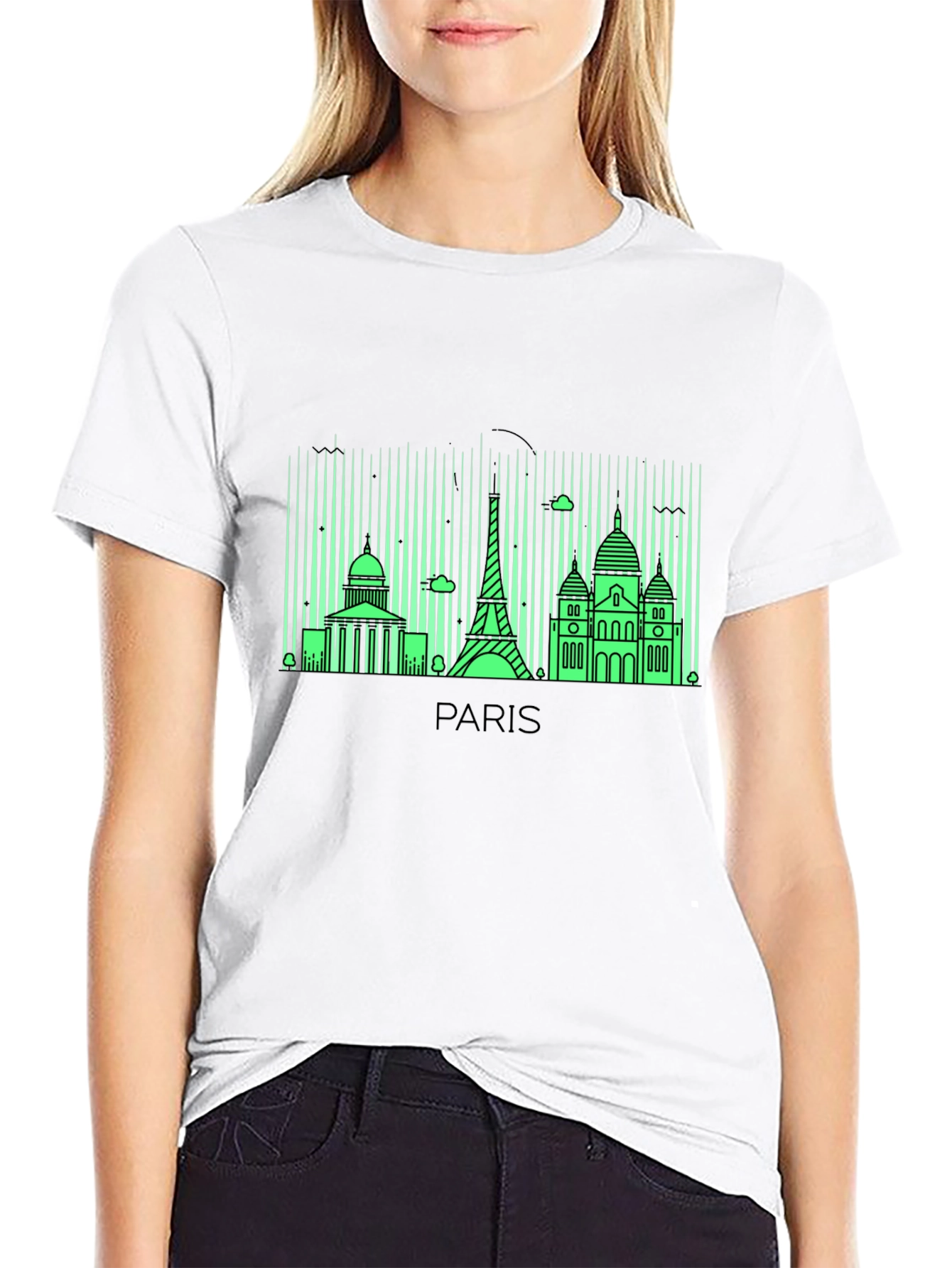 Paris Skyline Graphic Tee - Black Cotton T-Shirt
