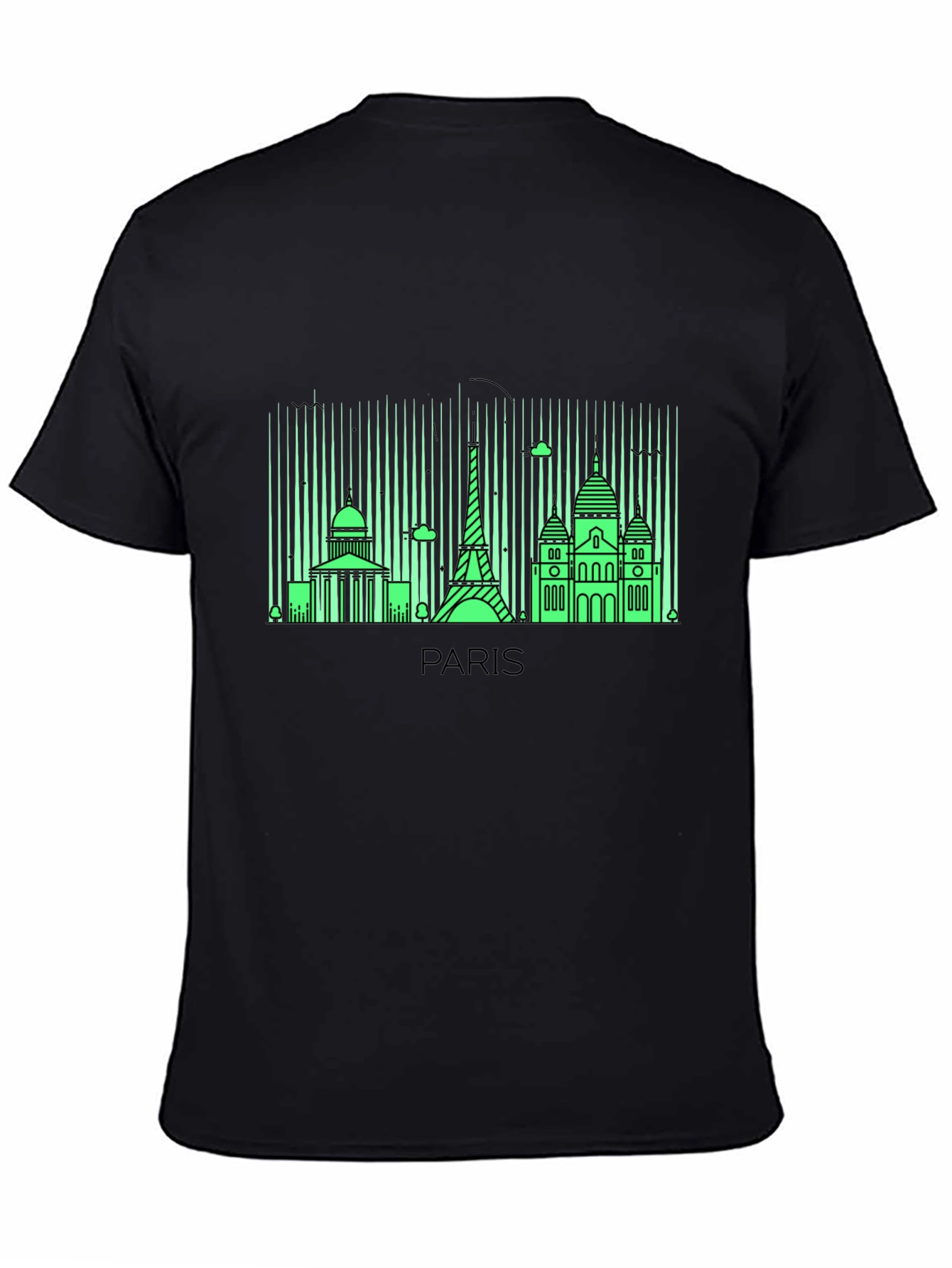 Paris Skyline Graphic Tee - Black Cotton T-Shirt