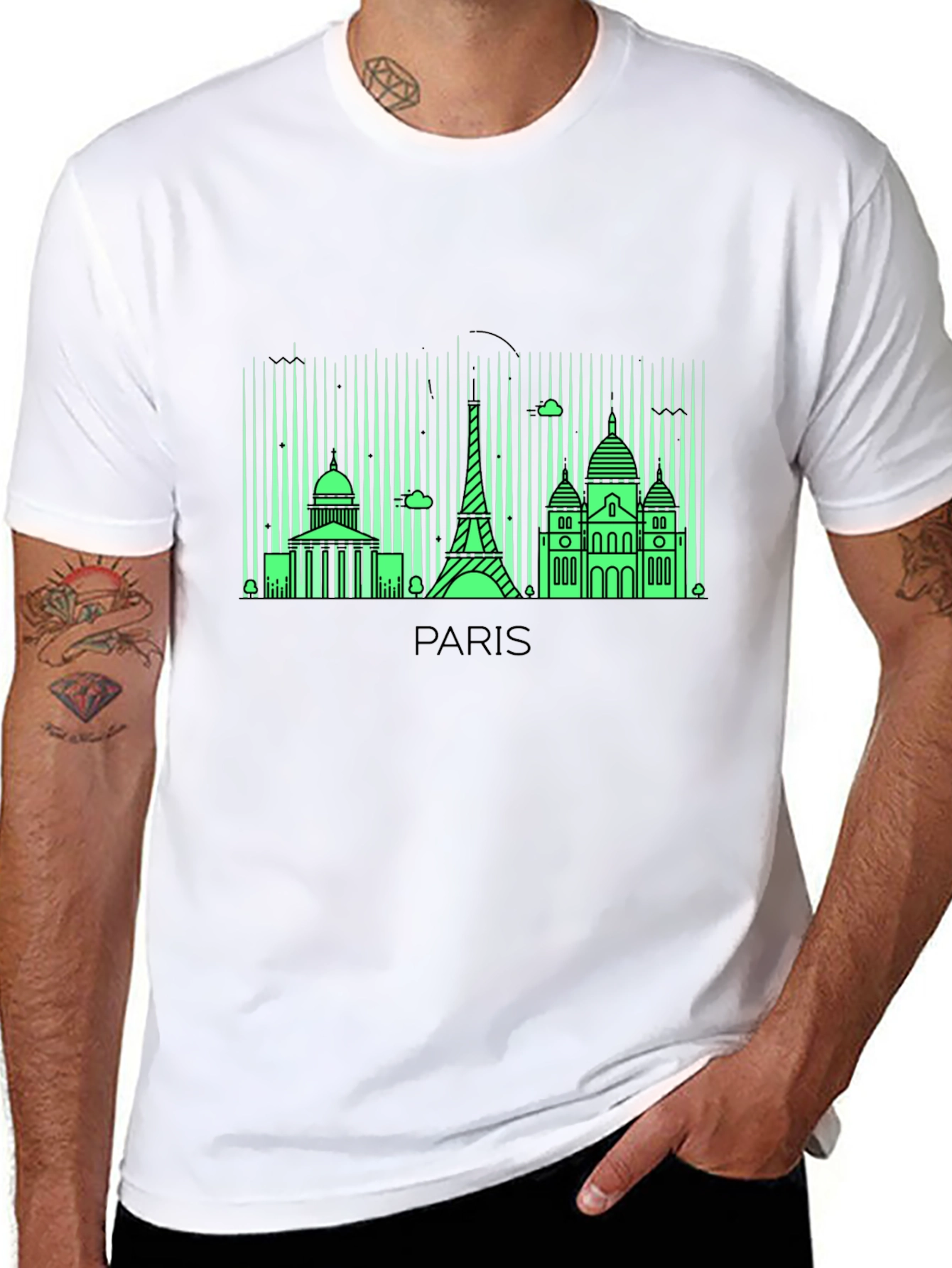 Paris Skyline Graphic Tee - Black Cotton T-Shirt