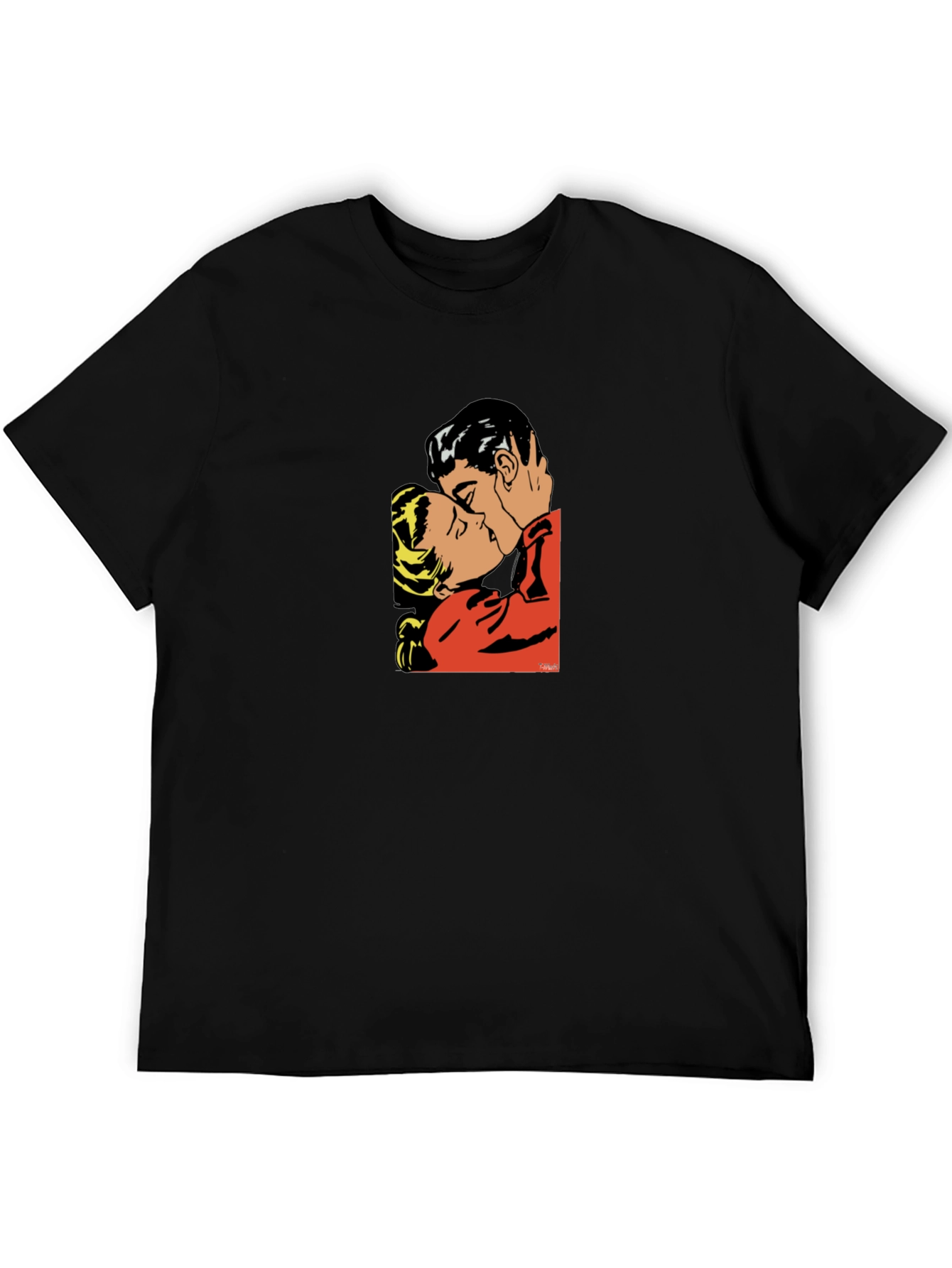 Romantic Kiss Graphic T-Shirt - Stylish Black Tee
