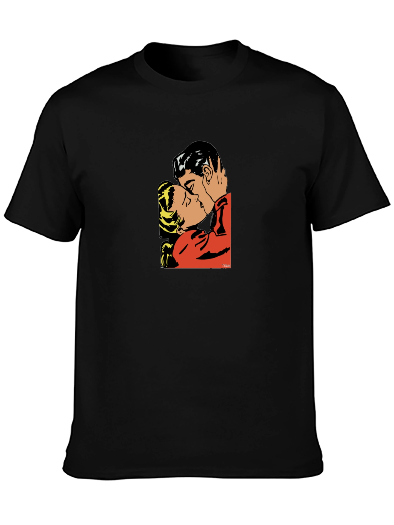 Romantic Kiss Graphic T-Shirt - Stylish Black Tee