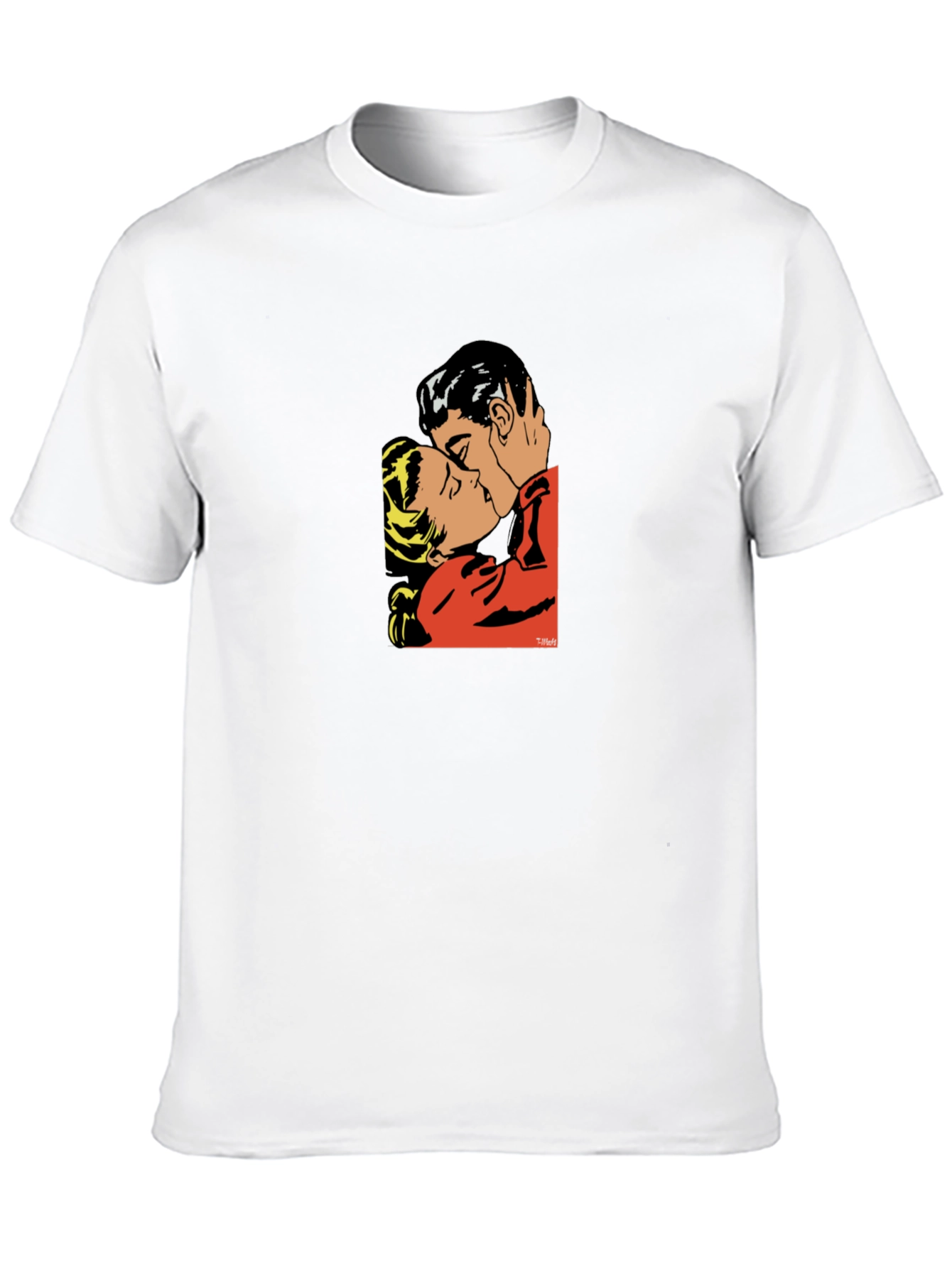 Romantic Kiss Graphic T-Shirt - Stylish Black Tee