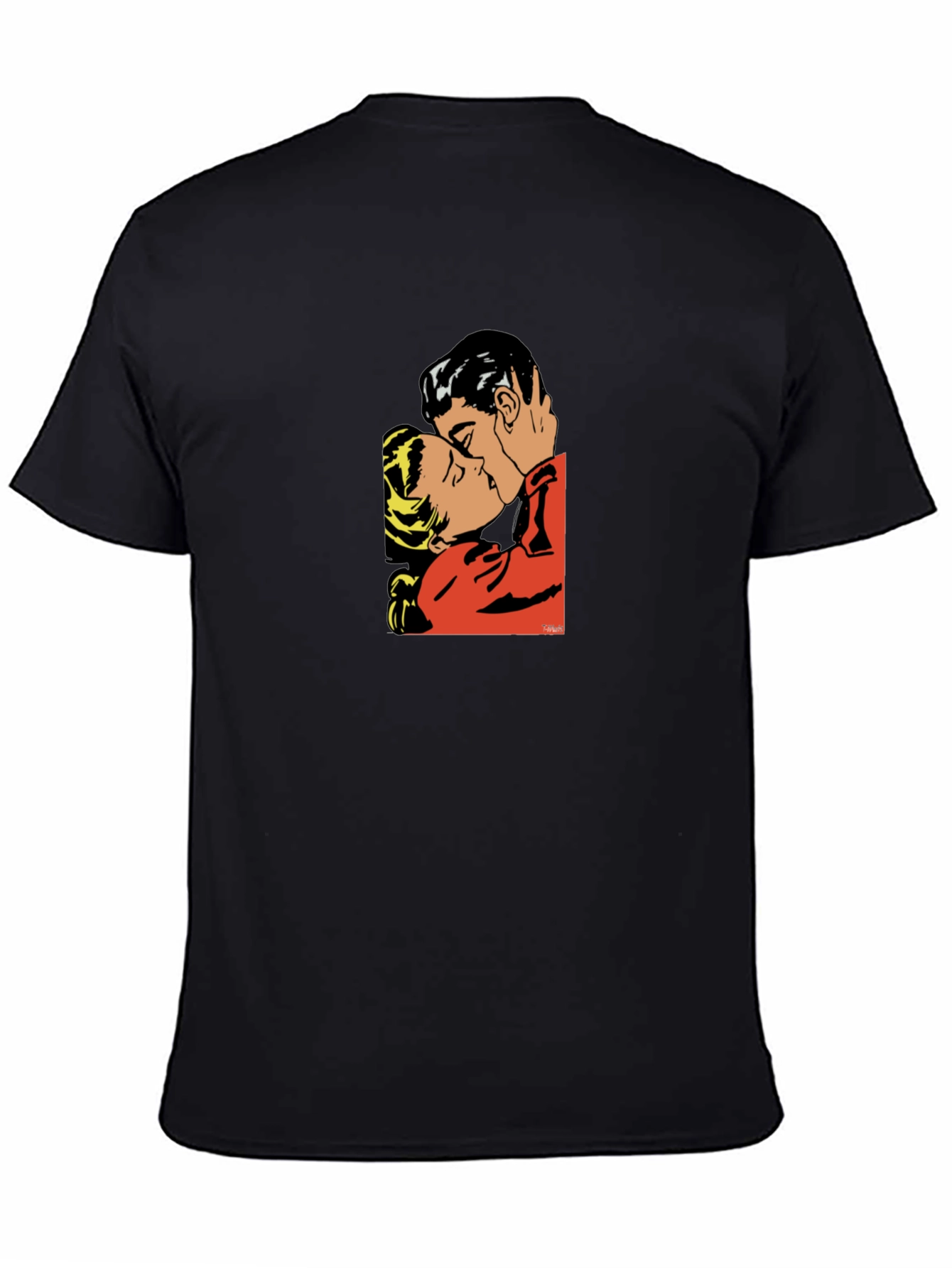 Romantic Kiss Graphic T-Shirt - Stylish Black Tee