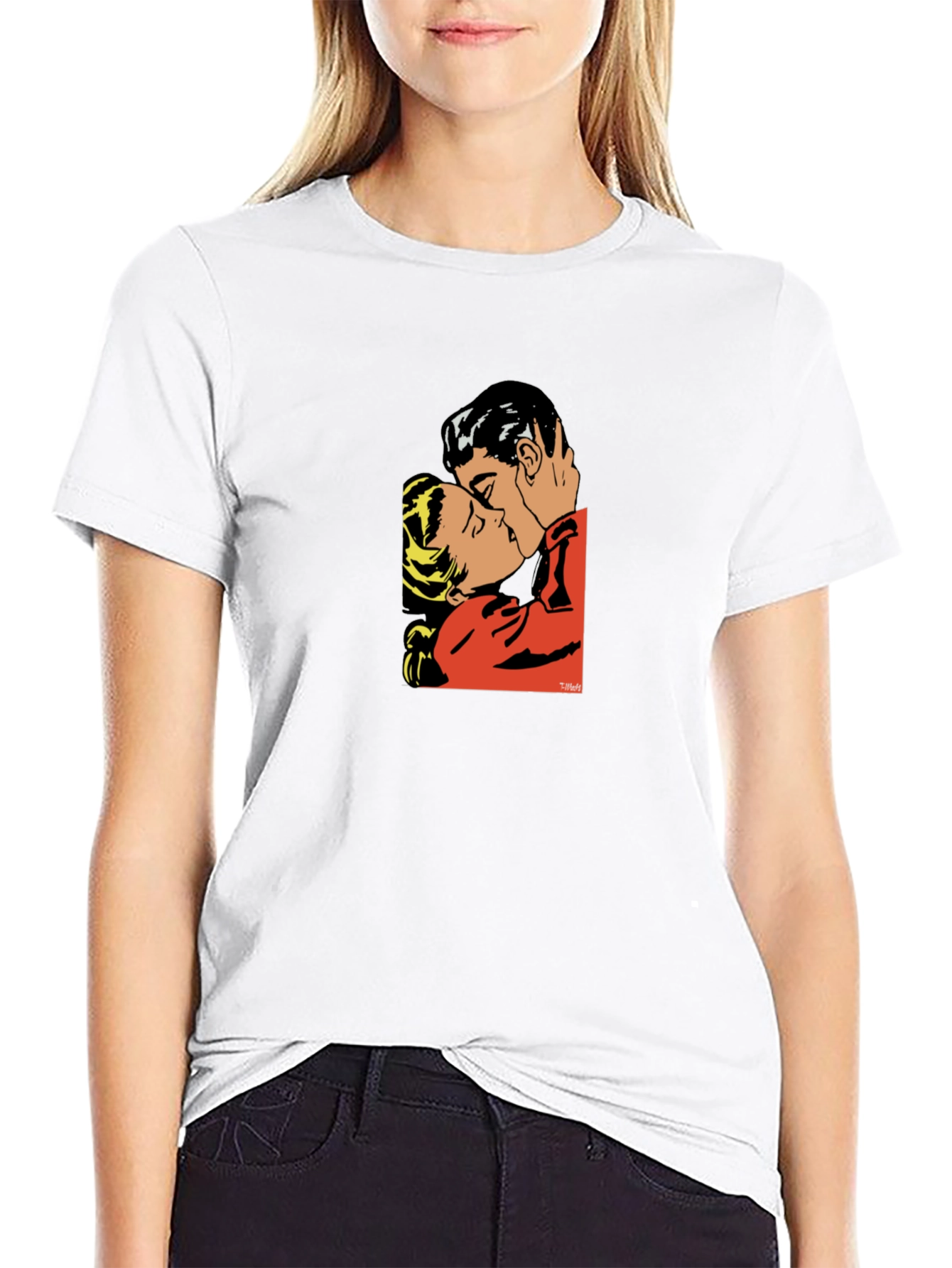 Romantic Kiss Graphic T-Shirt - Stylish Black Tee