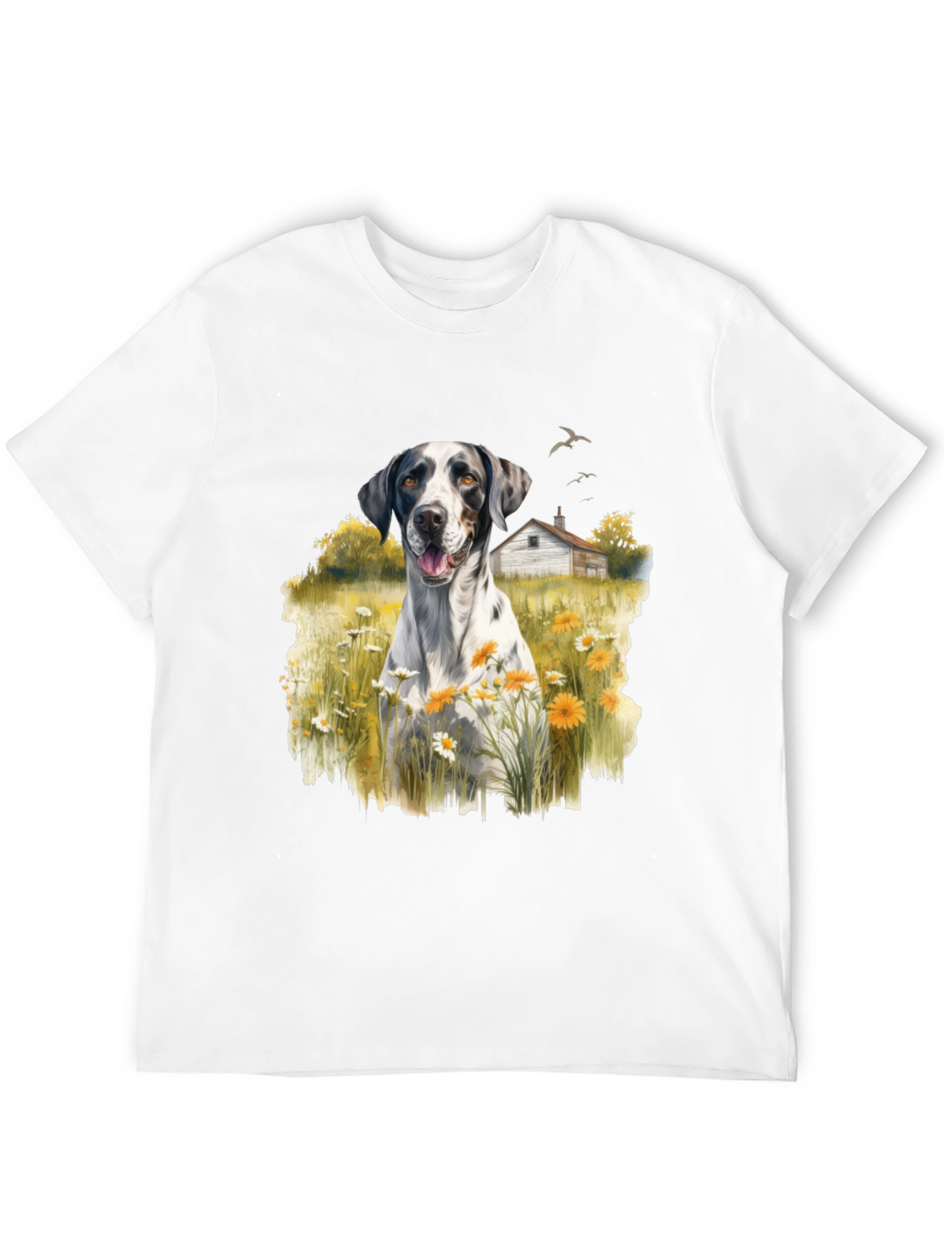 Dog in Daisy Field Graphic Tee